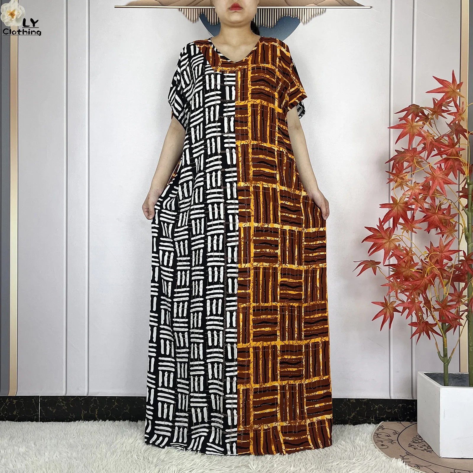 Summer Dubai Fashion Lady Clothing Soft Cotton Tie-dyed Loose Maxi Islam Women Short Sleeve African Abaya Dress With Big Scarf