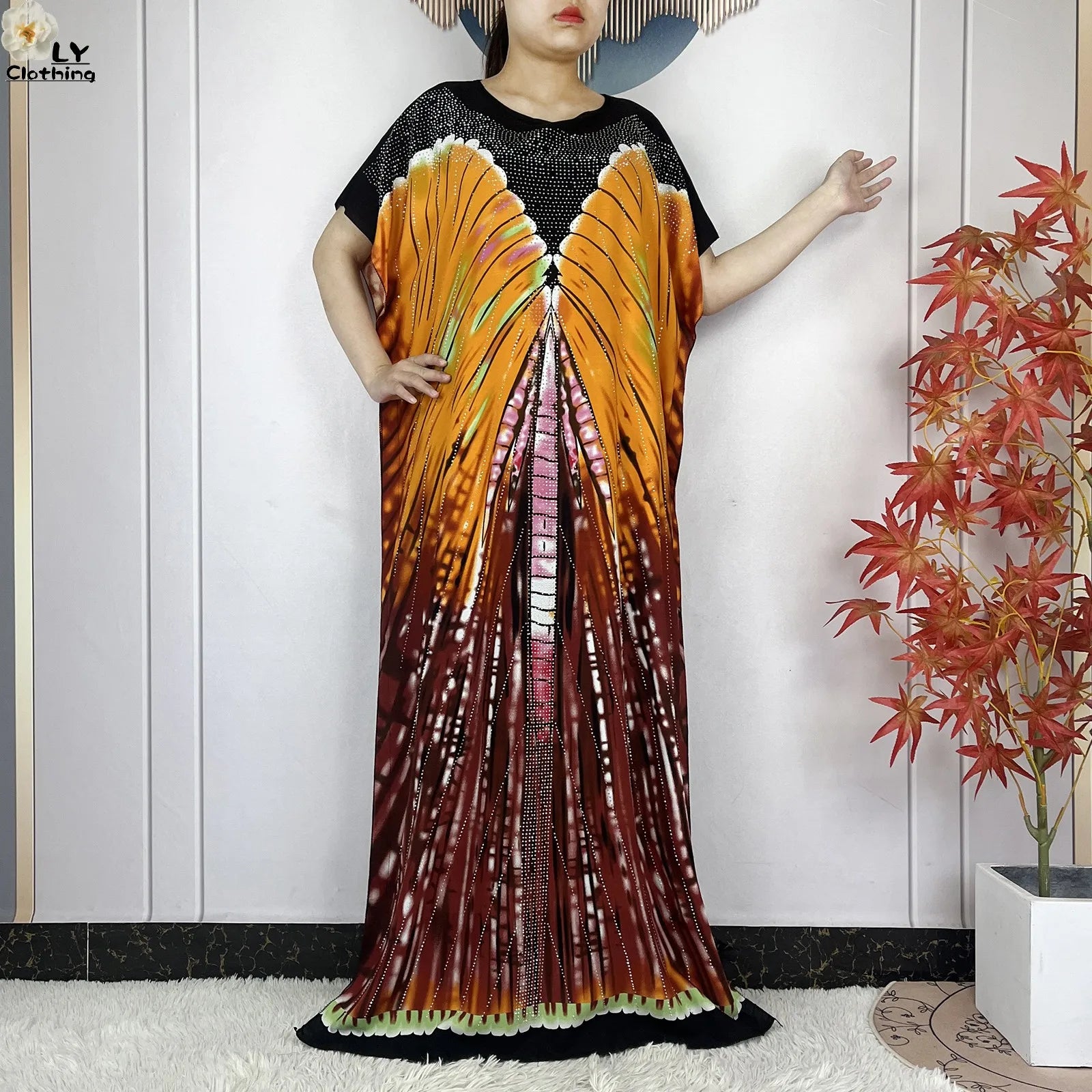 Summer Dubai Fashion Lady Clothing Soft Cotton Tie-dyed Loose Maxi Islam Women Short Sleeve African Abaya Dress With Big Scarf