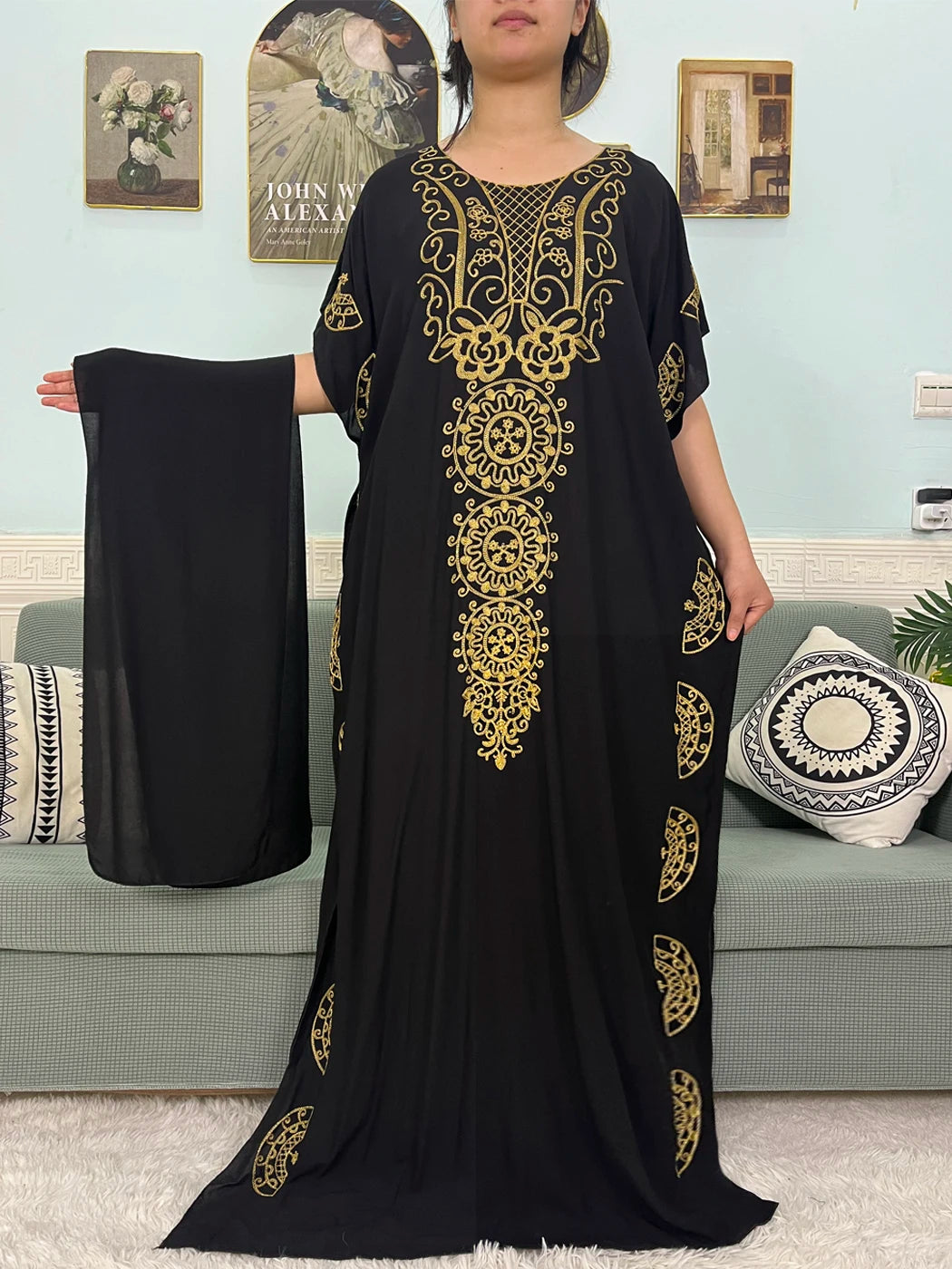 Muslim Pure Abayas For Women Dubai Islam Cotton Solid Color Loose Fit Caftan Marocain Femme Robe African Dresses With Headscarf