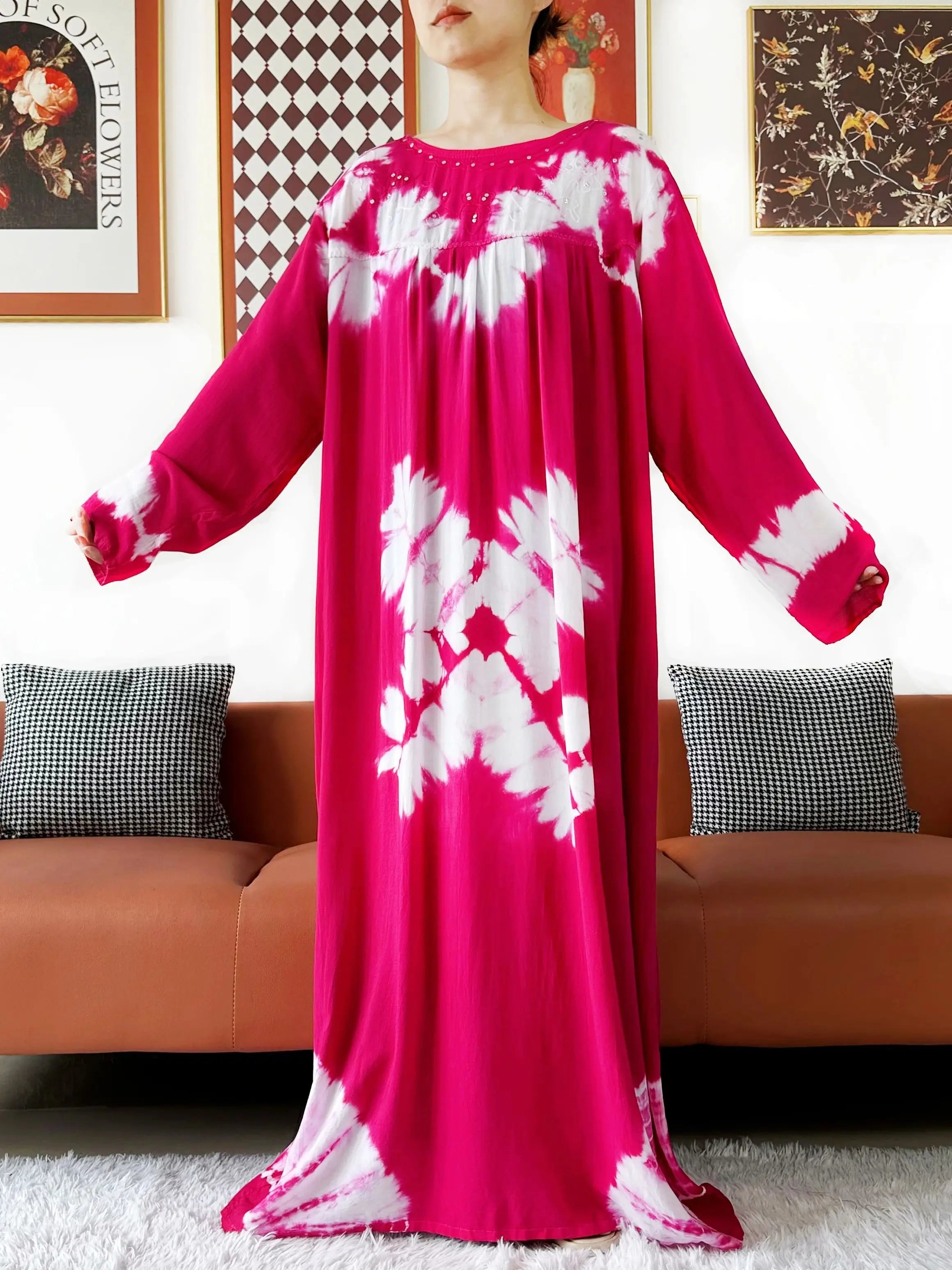 Latest Party Dress Tie-dry Printed Cotton Women Boho Maxi Dress Casual Holiday Fashion Party Dresses Indie Folk African Vestidos