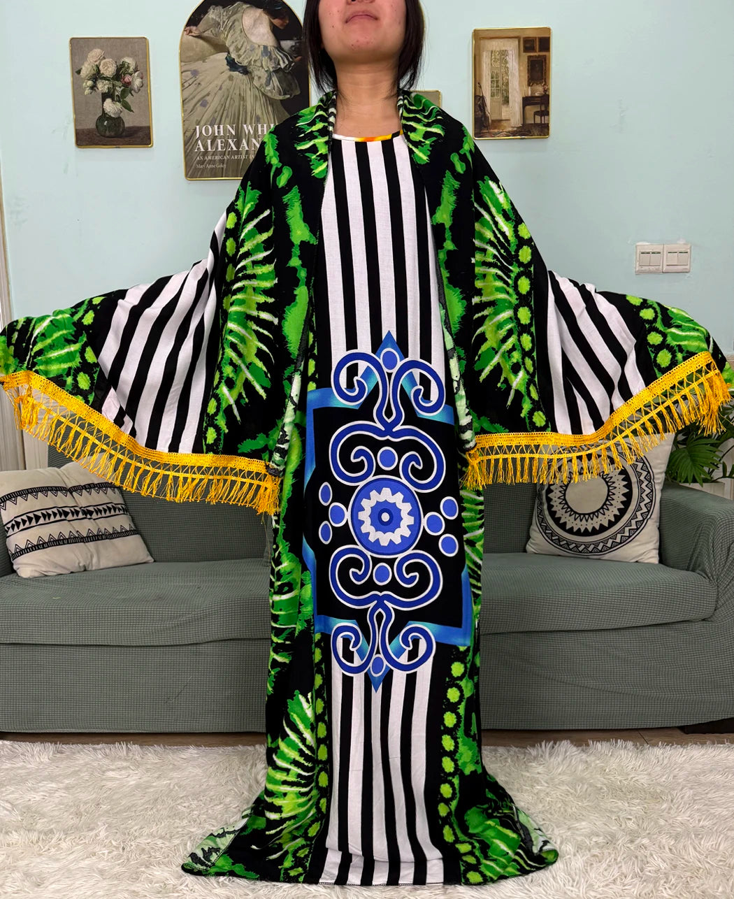 Abayas For Women 2025 Printed Cotton Soft Loose Fit Femme Robe African Islam Nigeria Dresses With 160x80 Tassels Shawl Sacrf