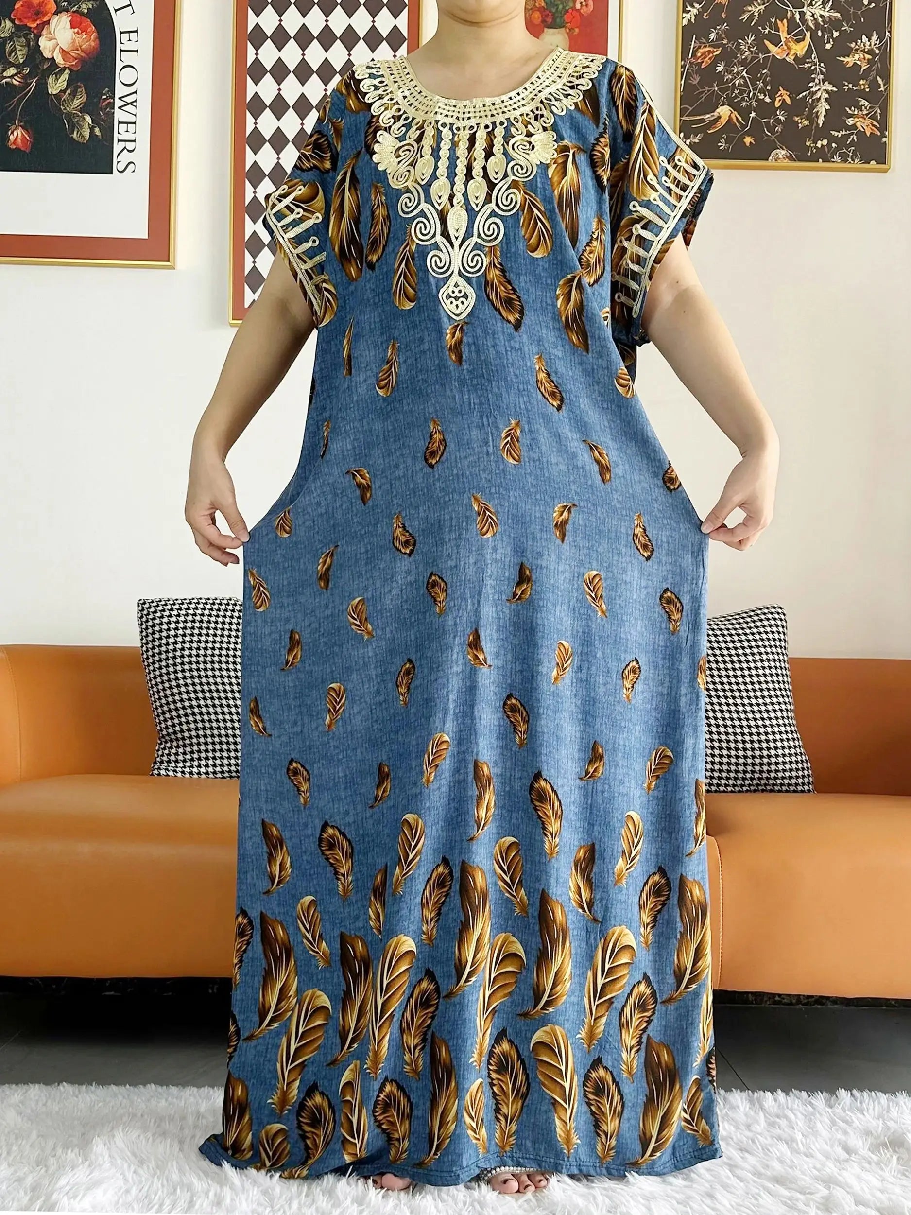 New Style African Summer Short Sleeve Dashiki Dresses Flora Loose Boubou Maxi Islam Women Casual Dress African Abaya Clothes