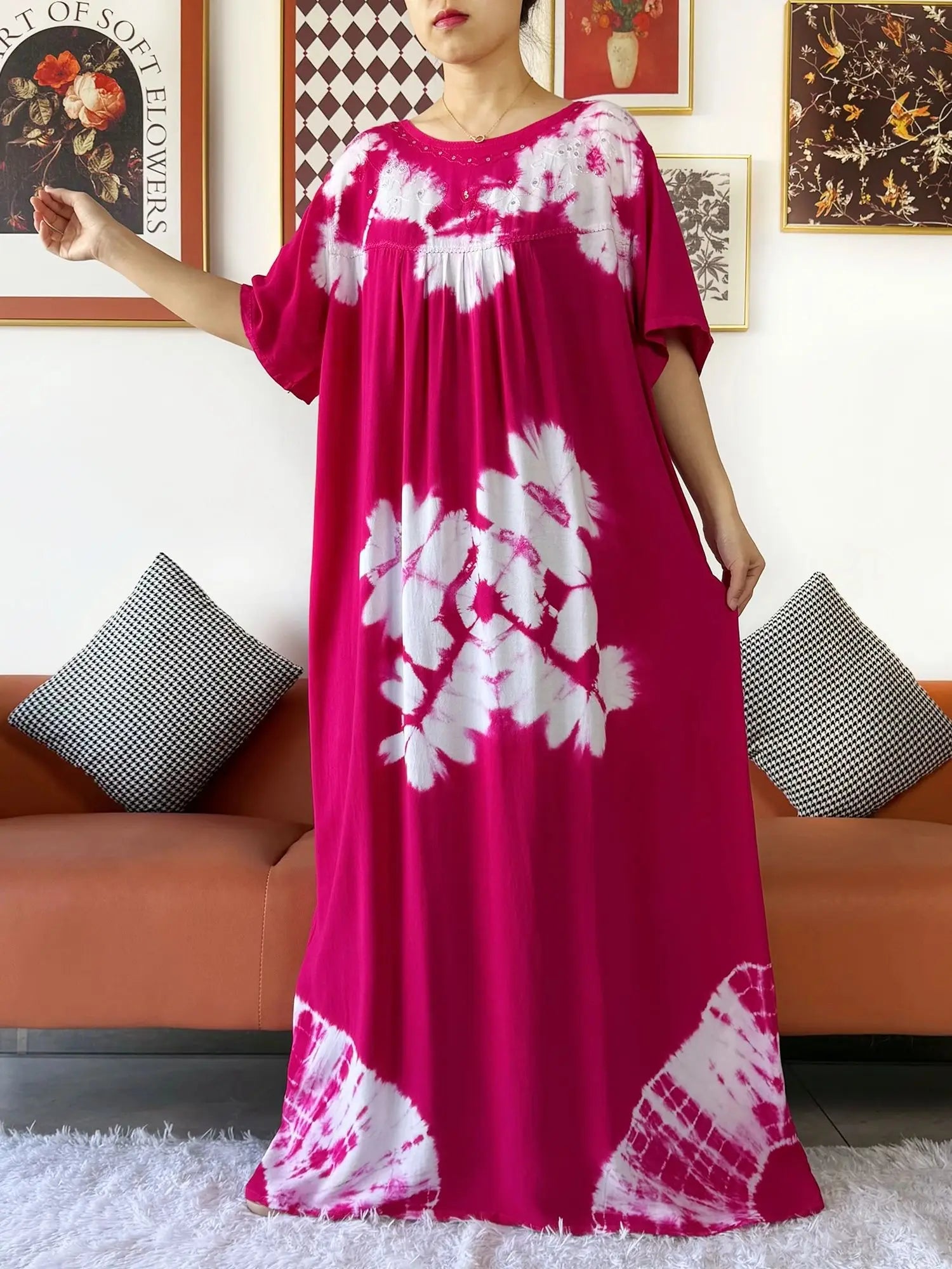 Latest Party Dress Tie-dry Printed Cotton Women Boho Maxi Dress Casual Holiday Fashion Party Dresses Indie Folk African Vestidos