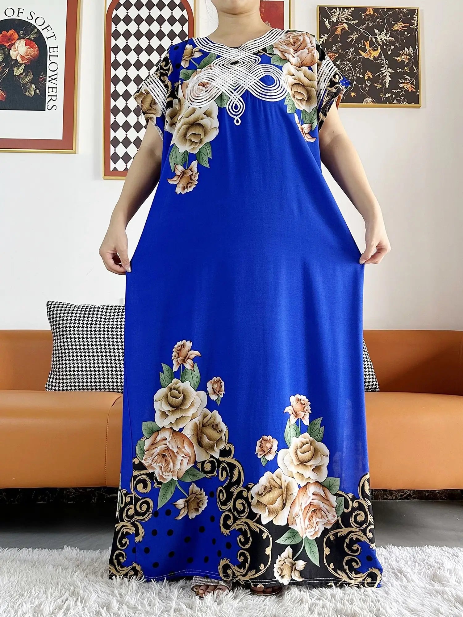 New Style African Summer Short Sleeve Dashiki Dresses Flora Loose Boubou Maxi Islam Women Casual Dress African Abaya Clothes