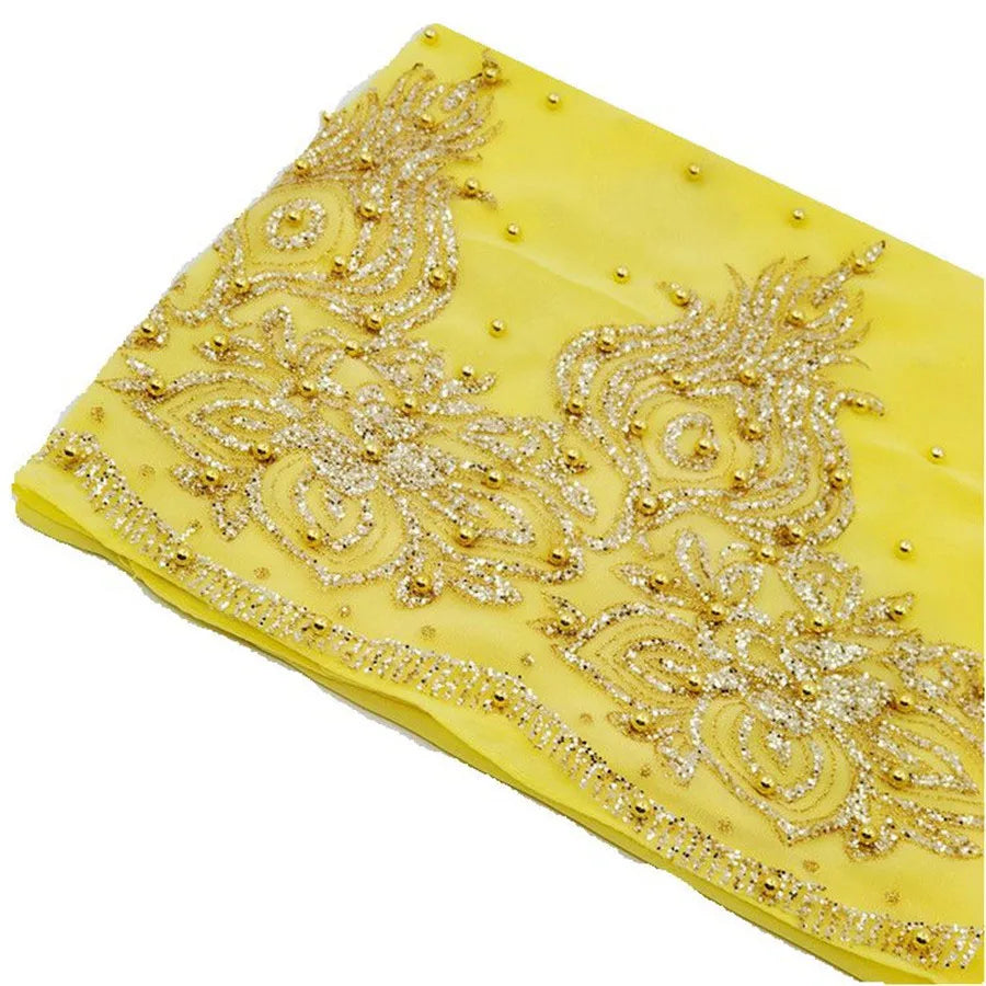 Muslim Chiffon Hijabs Scarf Turban Gold Glitters Beads Hijab for Woman Ramadan Foulard Musulmane Pour Femme Long Headscarf