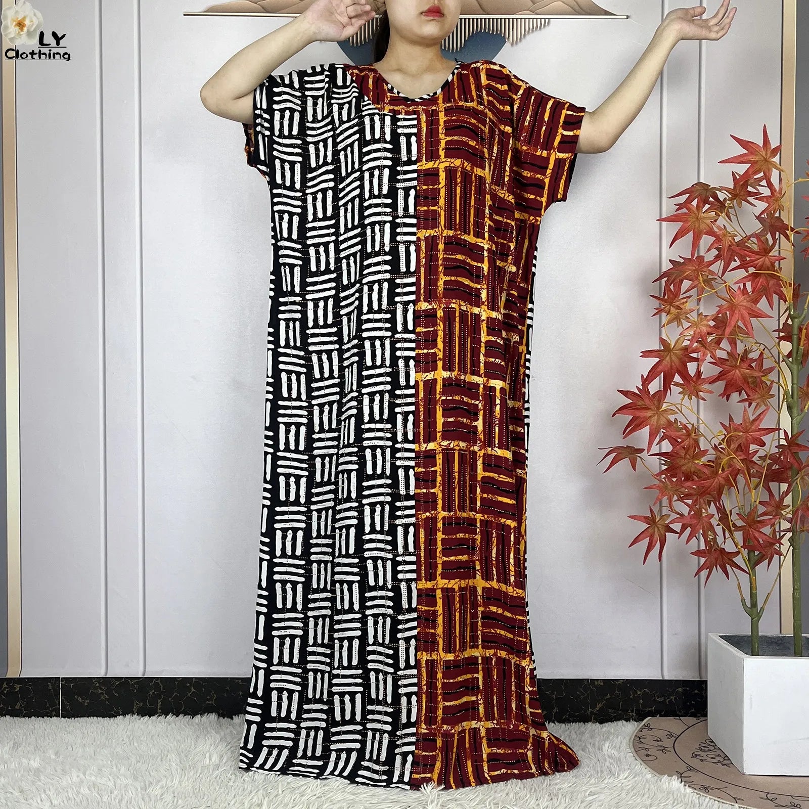 Summer Dubai Fashion Lady Clothing Soft Cotton Tie-dyed Loose Maxi Islam Women Short Sleeve African Abaya Dress With Big Scarf