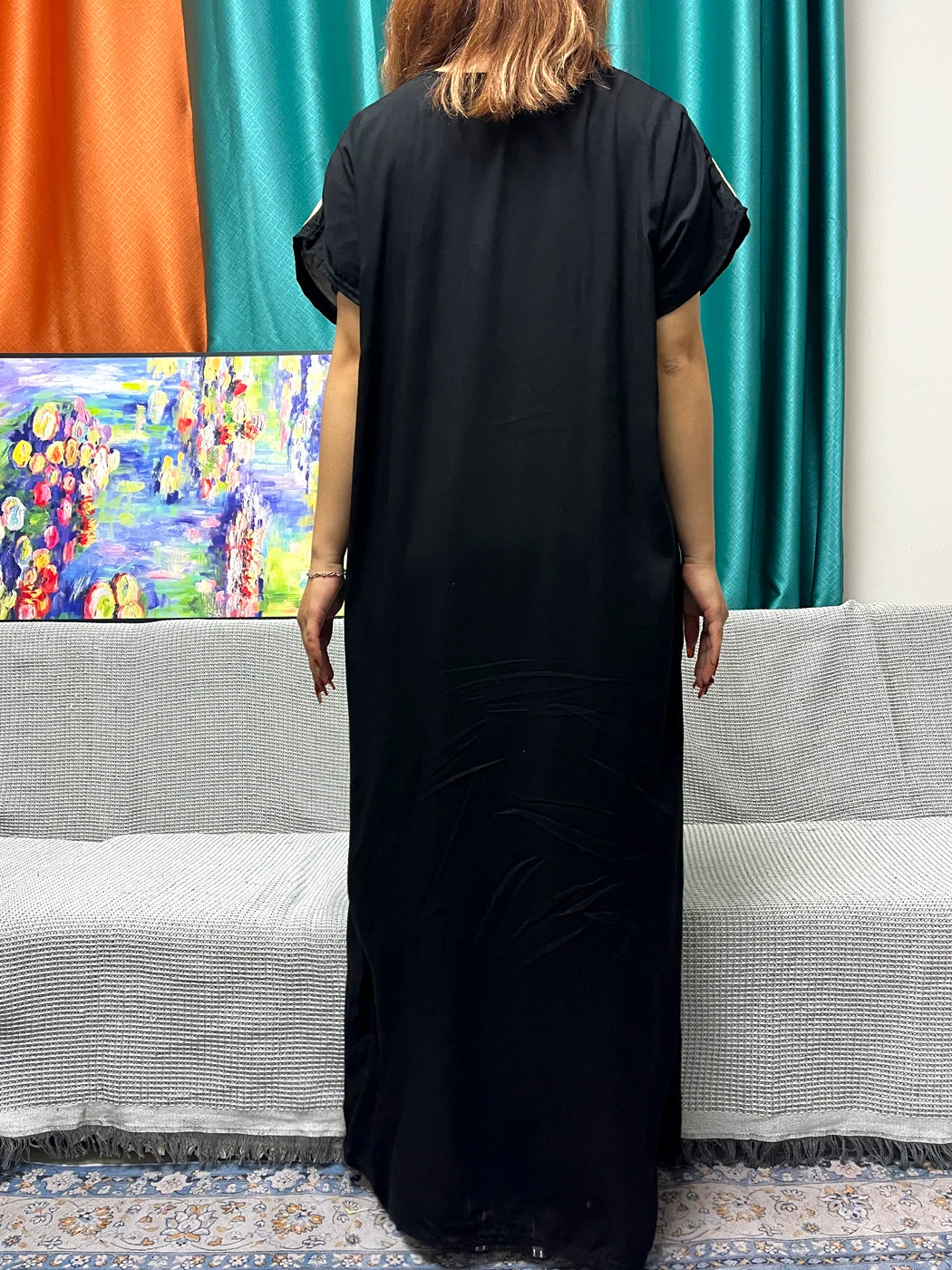 Abayas For Women Black Appliques Cotton Loose Fit Femme Robe Muslim Kaftan African Islam Nigeria Traditional Dresses With Turban