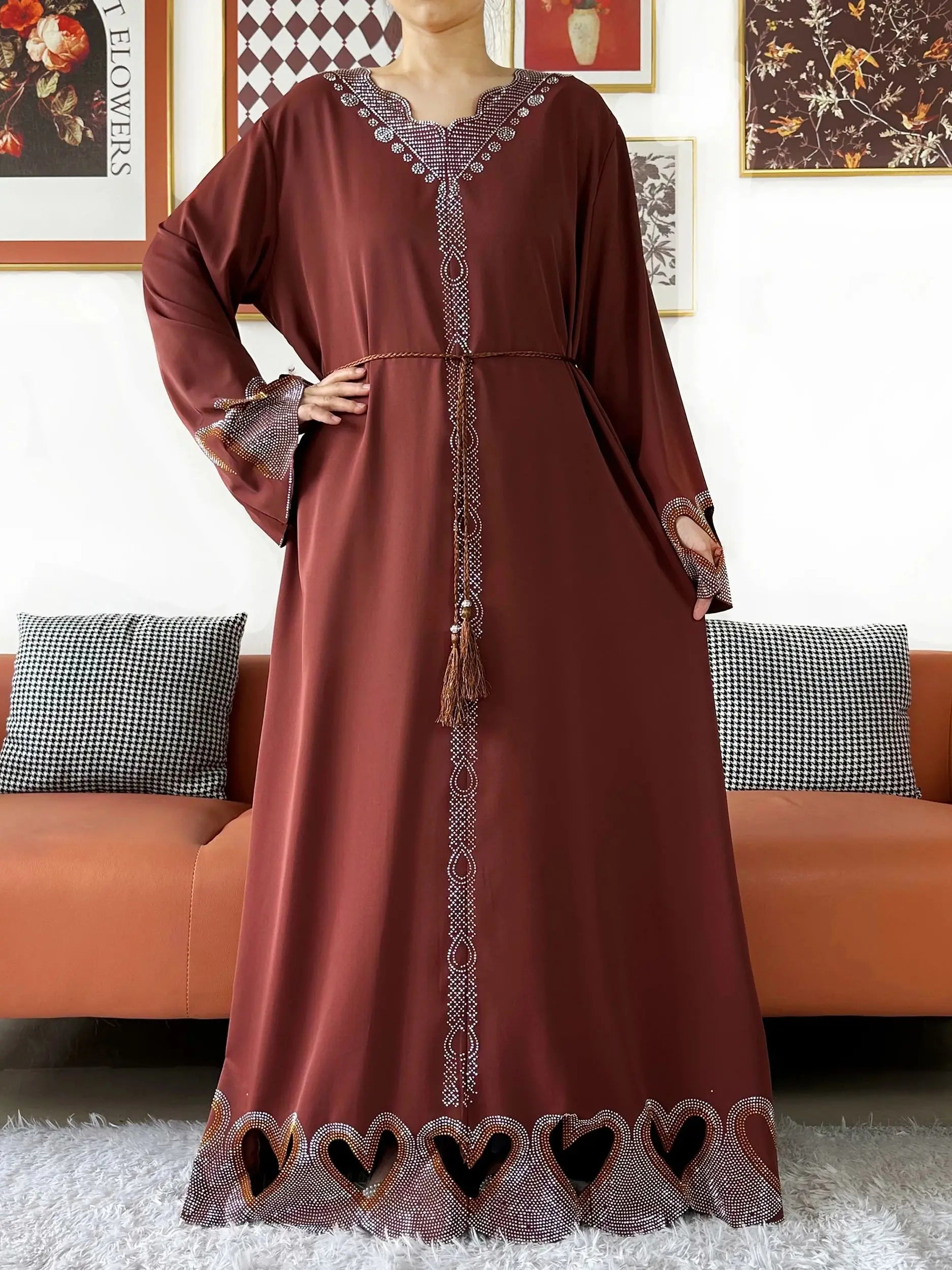 New Muslim Women Loose Abaya Chiffon Diamond Long Sleeve Casual Clothing African Abaya Women Robe Dubai Turkey Islamic Robe