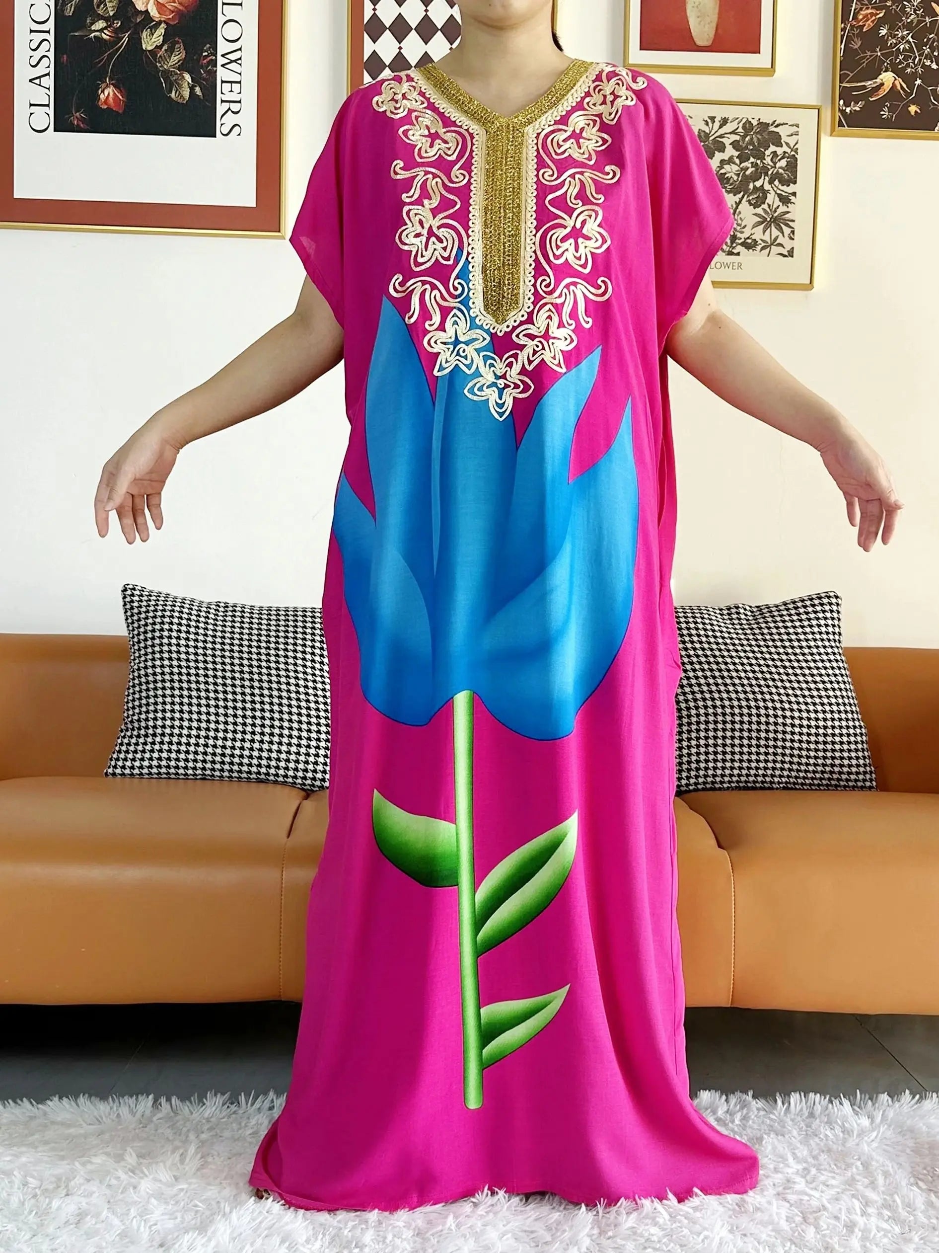 New Style African Summer Short Sleeve Dashiki Dresses Flora Loose Boubou Maxi Islam Women Casual Dress African Abaya Clothes