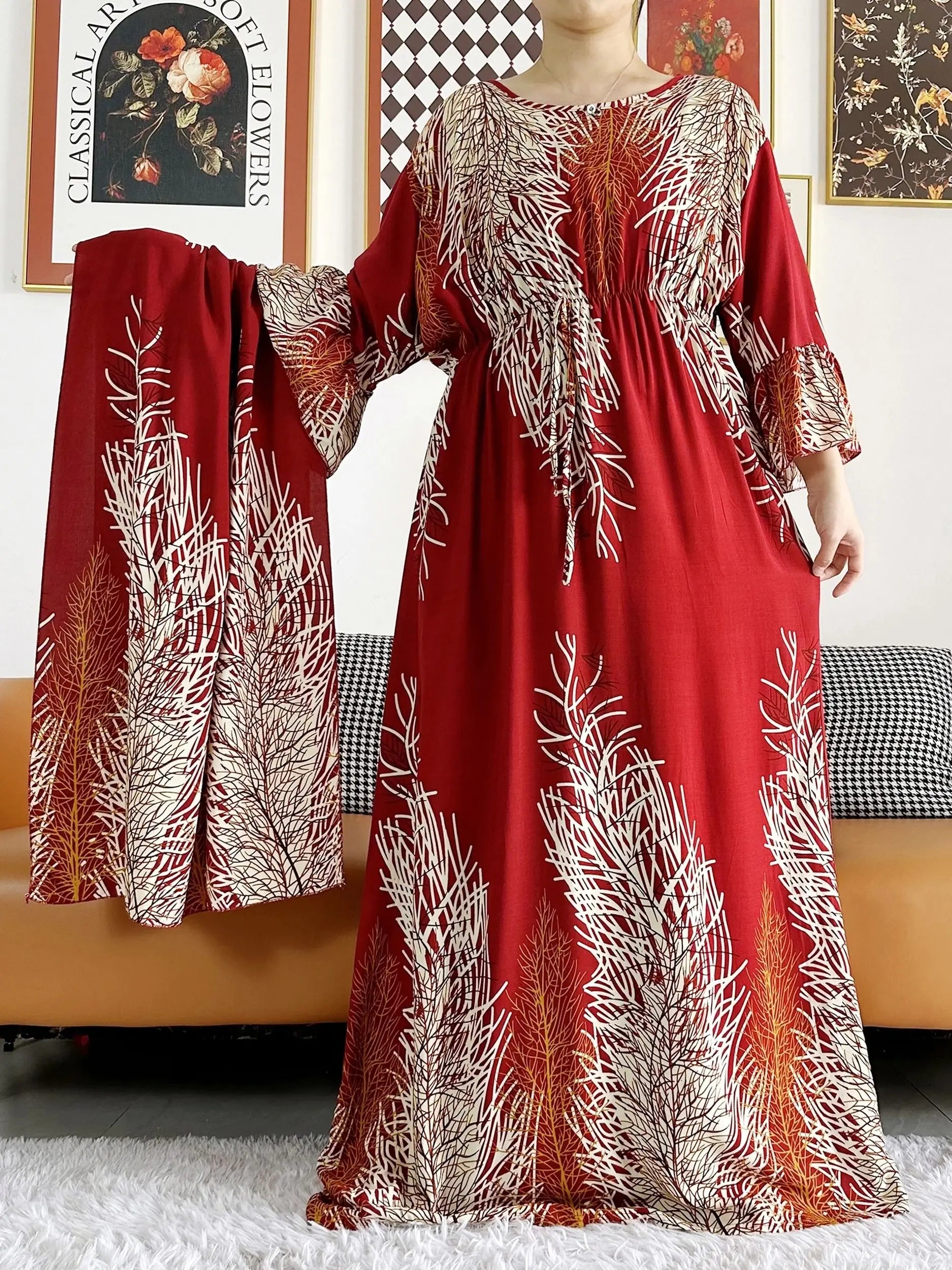 New Style African Dashiki Print Long Sleeve Loose Cotton Elegant Women  Abaya Long Dress Summer Maxi Casual Dresses Vestidos