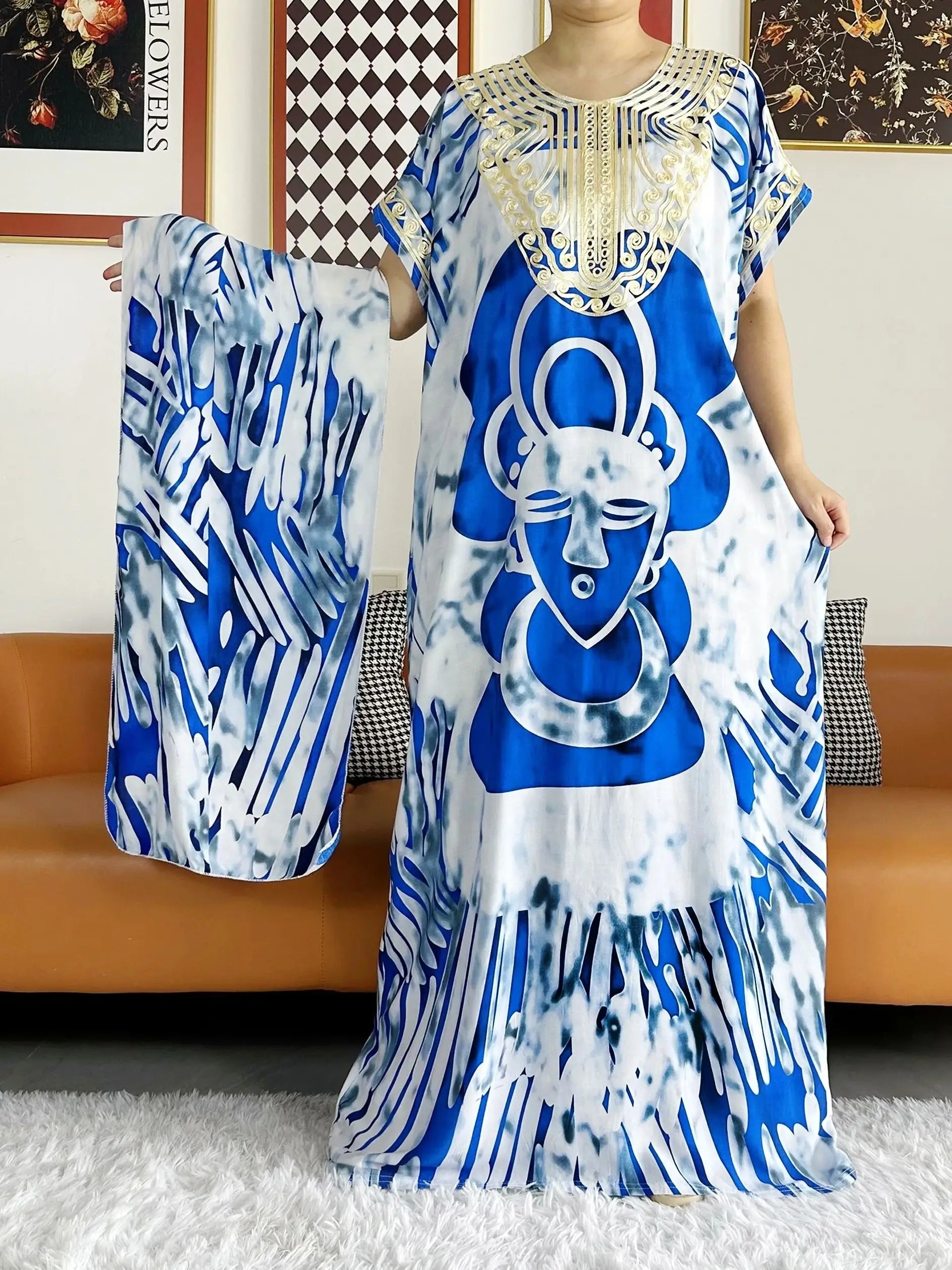 New Style African Summer Short Sleeve Dashiki Dresses Flora Loose Boubou Maxi Islam Women Casual Dress African Abaya Clothes