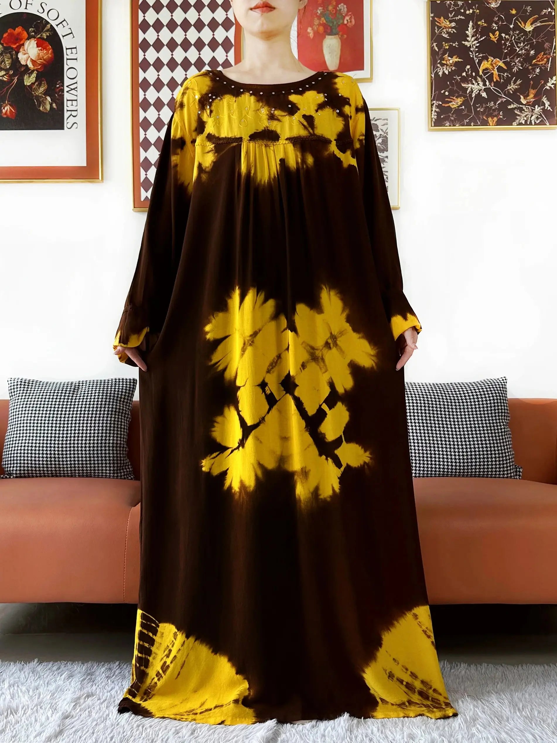 Latest Party Dress Tie-dry Printed Cotton Women Boho Maxi Dress Casual Holiday Fashion Party Dresses Indie Folk African Vestidos