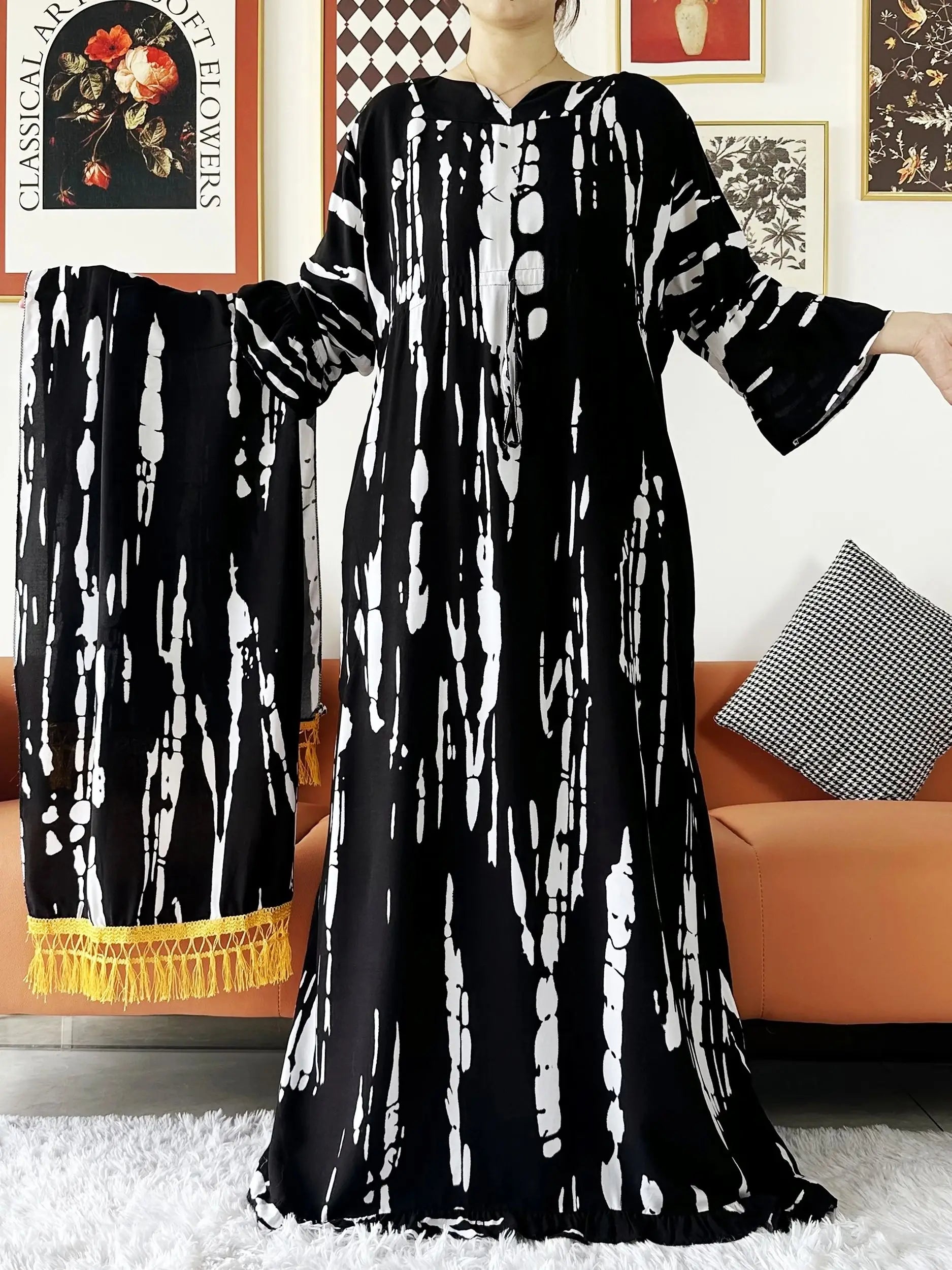 New Style African Dashiki Print Long Sleeve Loose Cotton Elegant Women  Abaya Long Dress Summer Maxi Casual Dresses Vestidos