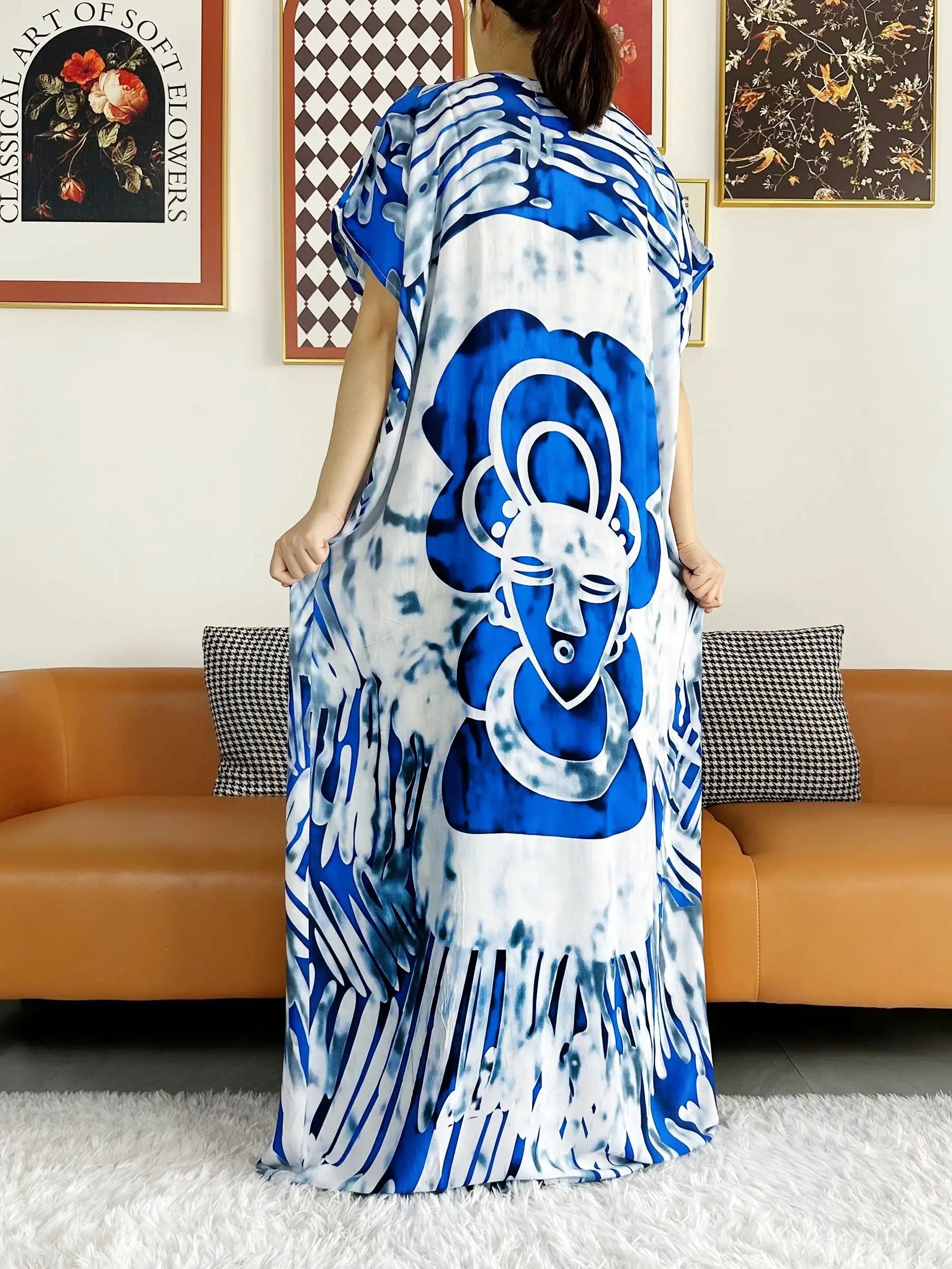 New Style African Summer Short Sleeve Dashiki Dresses Flora Loose Boubou Maxi Islam Women Casual Dress African Abaya Clothes