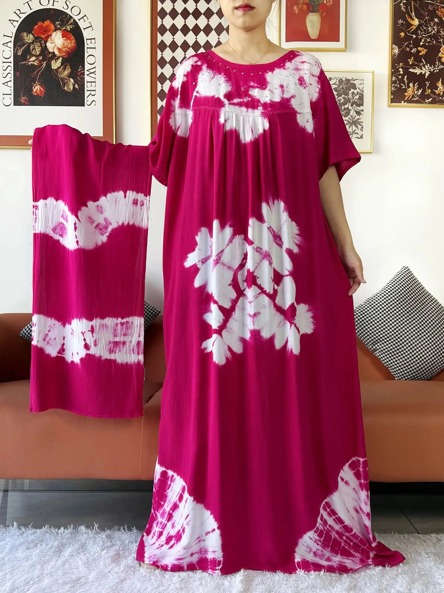 Latest Party Dress Tie-dry Printed Cotton Women Boho Maxi Dress Casual Holiday Fashion Party Dresses Indie Folk African Vestidos