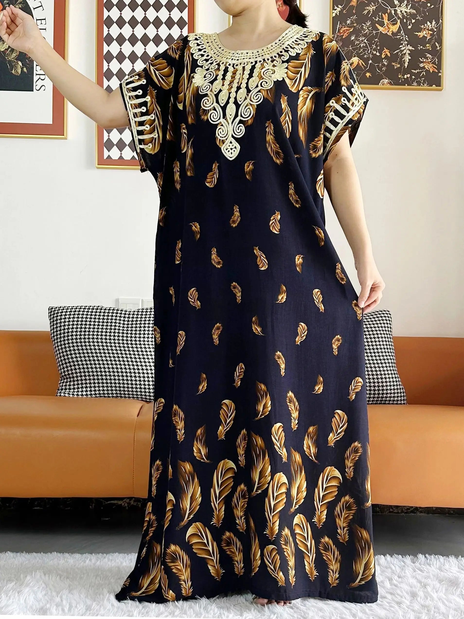 New Style African Summer Short Sleeve Dashiki Dresses Flora Loose Boubou Maxi Islam Women Casual Dress African Abaya Clothes