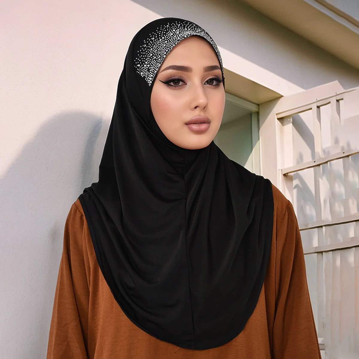 Diamond Malay Undercap Muslim Women Solid Color Inner Scarf Islamic Instant Hijab Ladies Cap Crystal Hemp Bonnet Hat 80*55cm