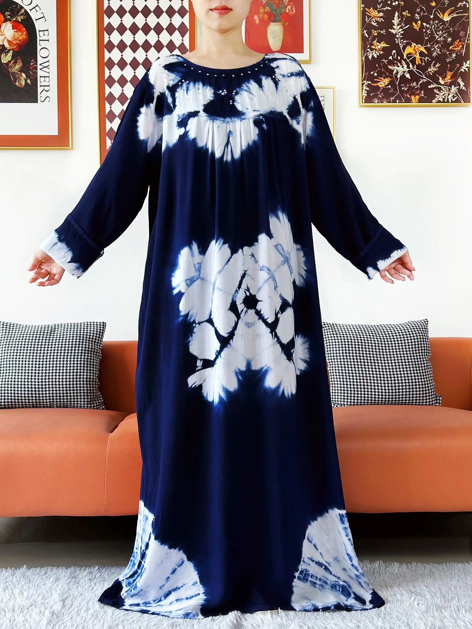 Latest Party Dress Tie-dry Printed Cotton Women Boho Maxi Dress Casual Holiday Fashion Party Dresses Indie Folk African Vestidos