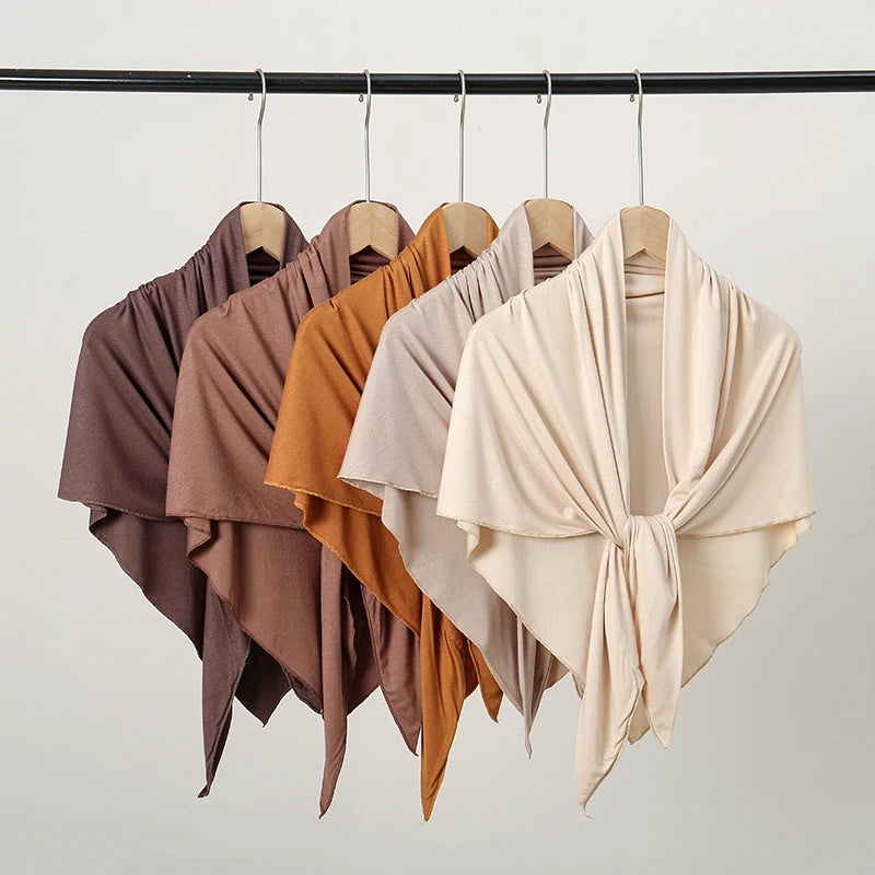 Solid Color Cotton Triangle Scarf Muslim Hijab Shawls Woman Soft Wraps Lady Fashion Causal Turban Islamic Jersey Headband