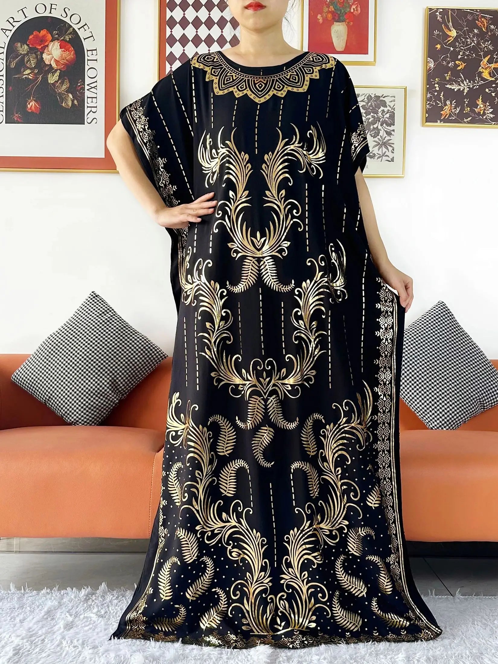 2024 Party Abaya Dress With Big Scarf Dubai Turkey Kaftan Muslim Loose  Abaya Women African Casual Maxi  Gold Stamping  Robe