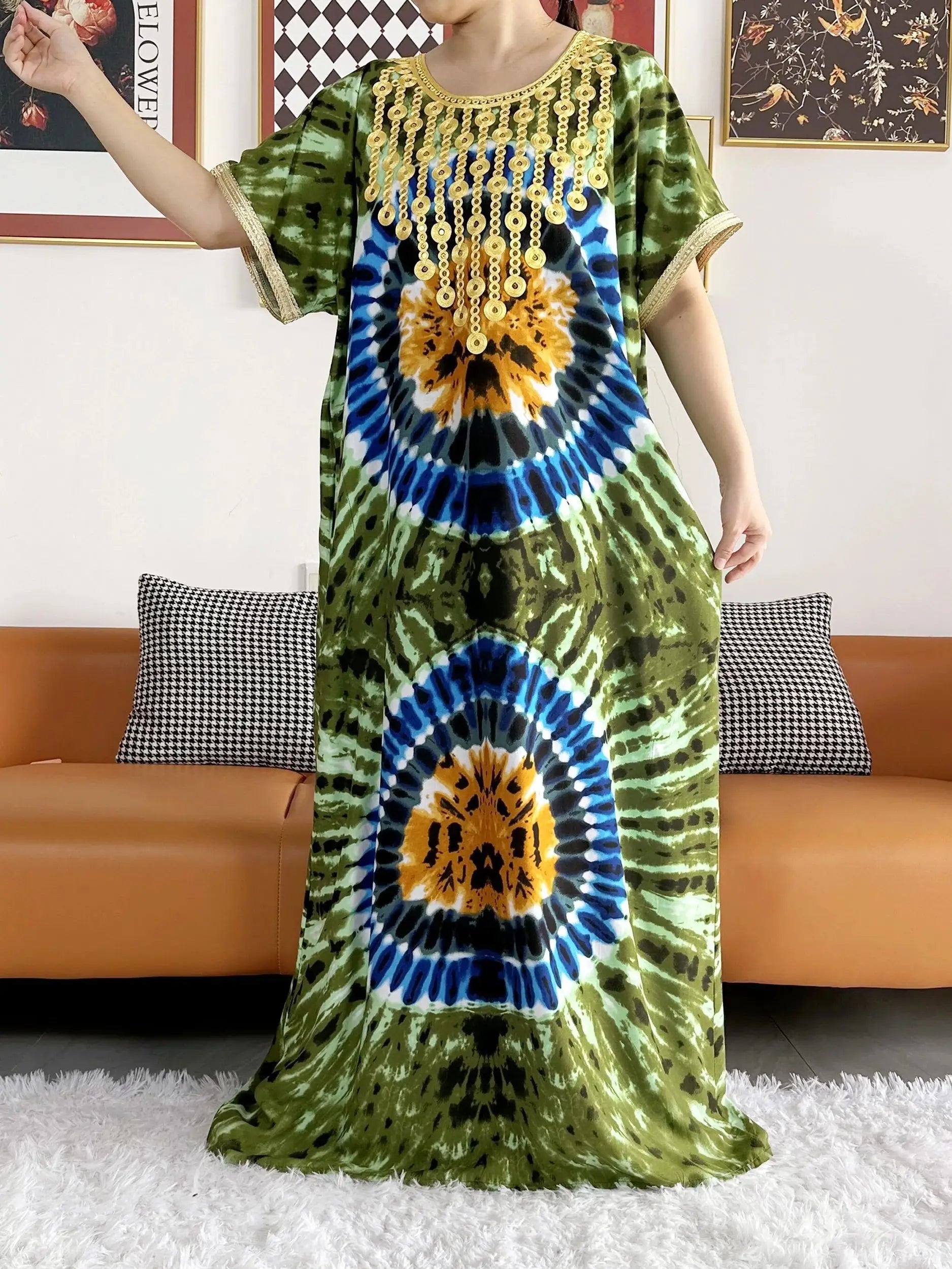 New Style African Summer Short Sleeve Dashiki Dresses Flora Loose Boubou Maxi Islam Women Casual Dress African Abaya Clothes