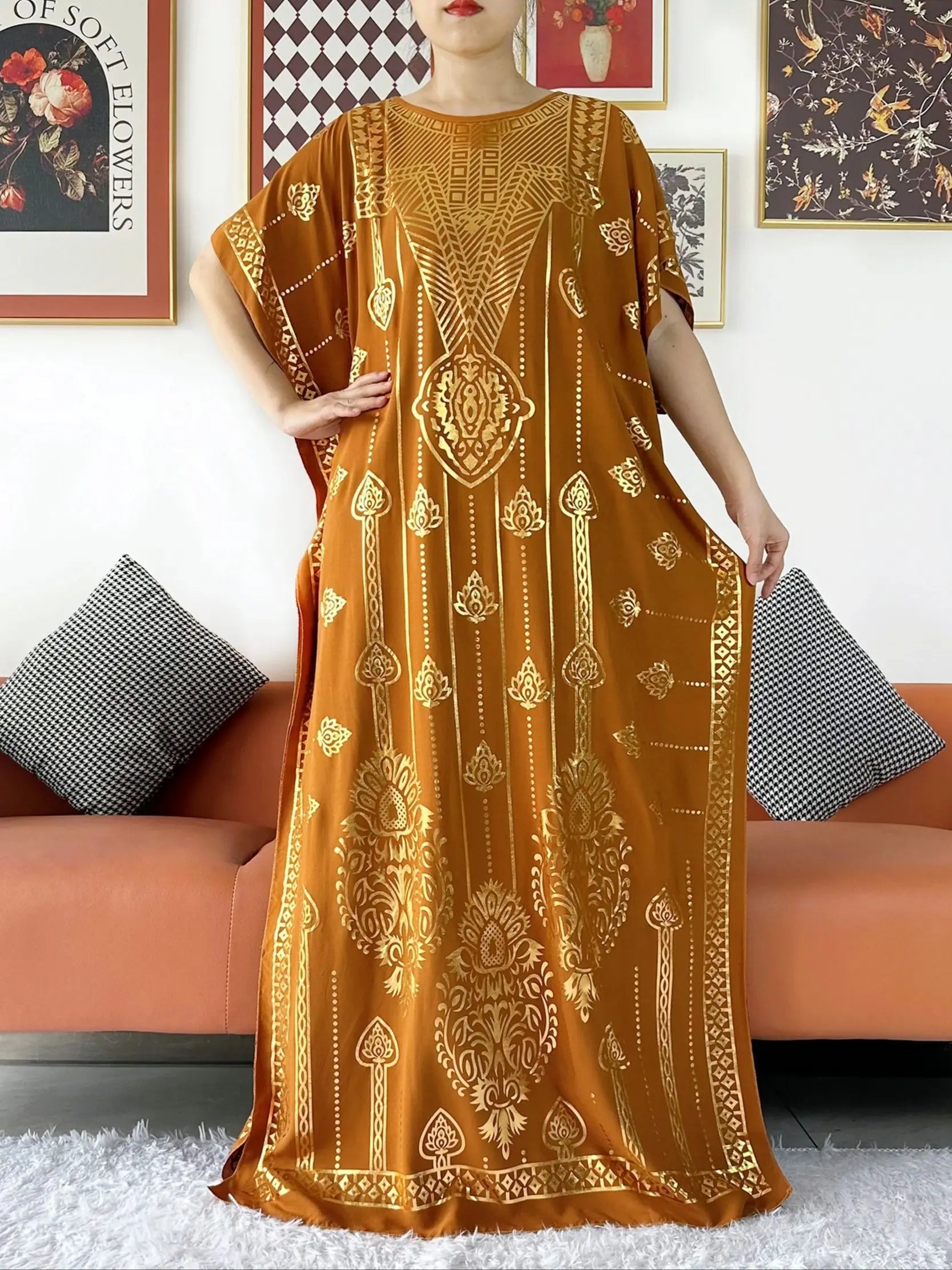 2024 Party Abaya Dress With Big Scarf Dubai Turkey Kaftan Muslim Loose  Abaya Women African Casual Maxi  Gold Stamping  Robe