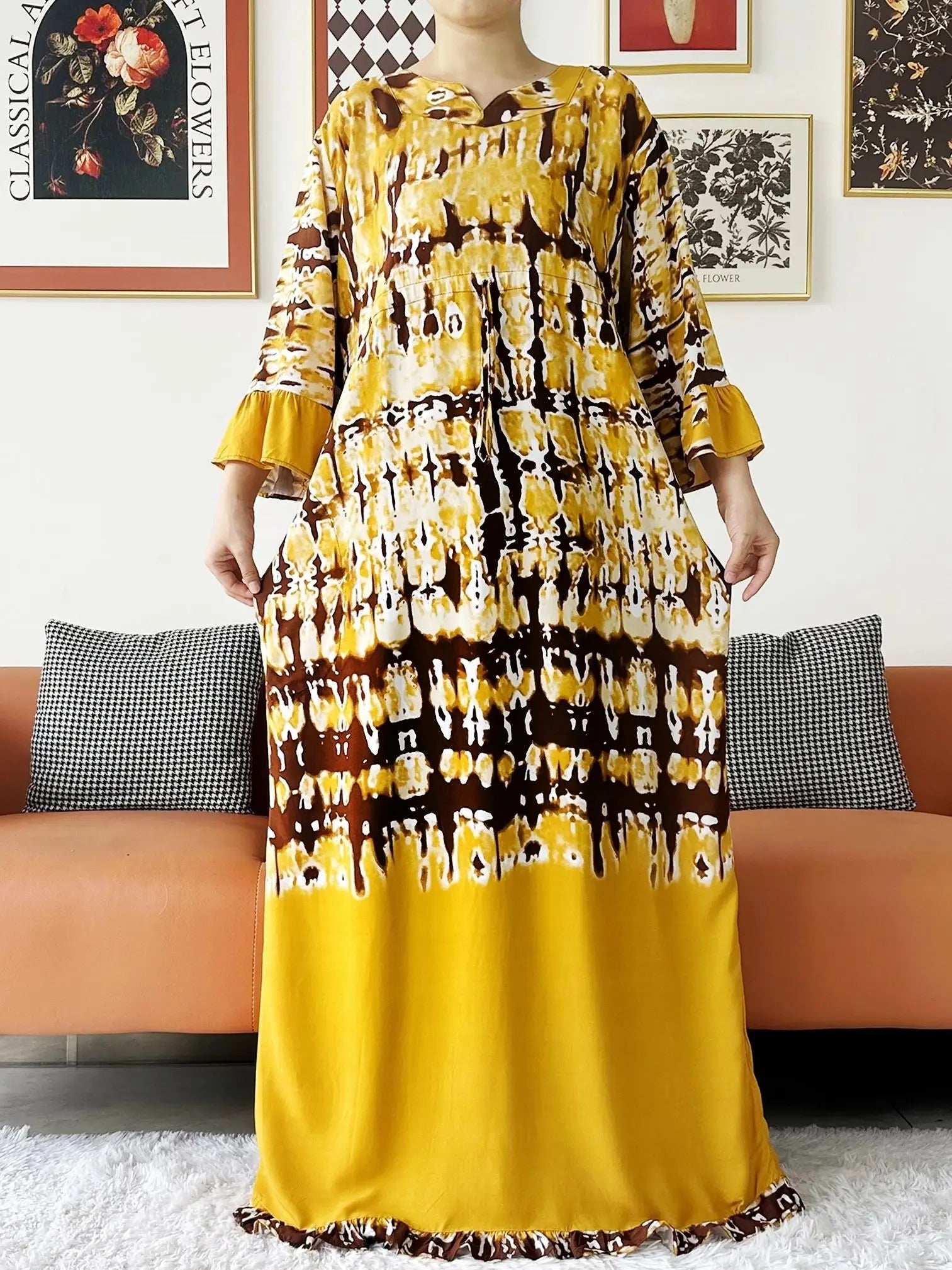 New Style African Dashiki Print Long Sleeve Loose Cotton Elegant Women  Abaya Long Dress Summer Maxi Casual Dresses Vestidos