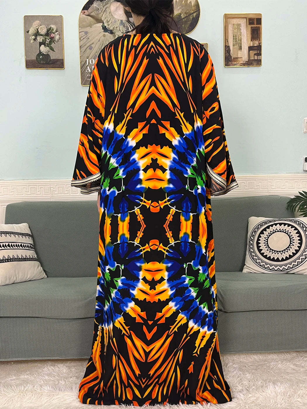 Mslim Abayas For Women Cotton Embroidery Printed Long Sleeves Loose Femme Robe African Boubou Dresses With 150x165cm Shawl Scarf