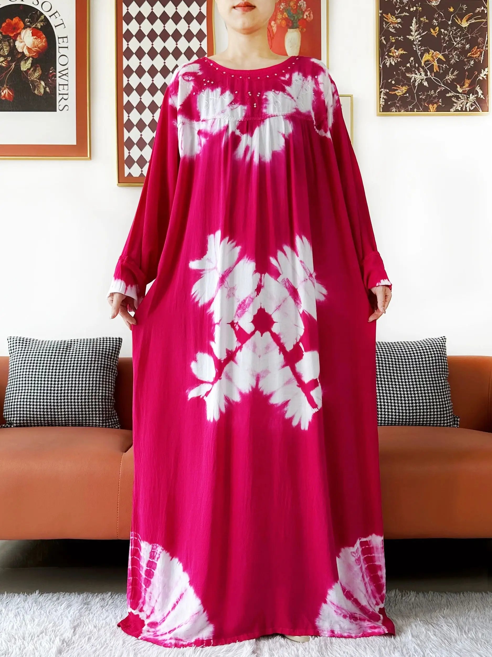 Latest Party Dress Tie-dry Printed Cotton Women Boho Maxi Dress Casual Holiday Fashion Party Dresses Indie Folk African Vestidos