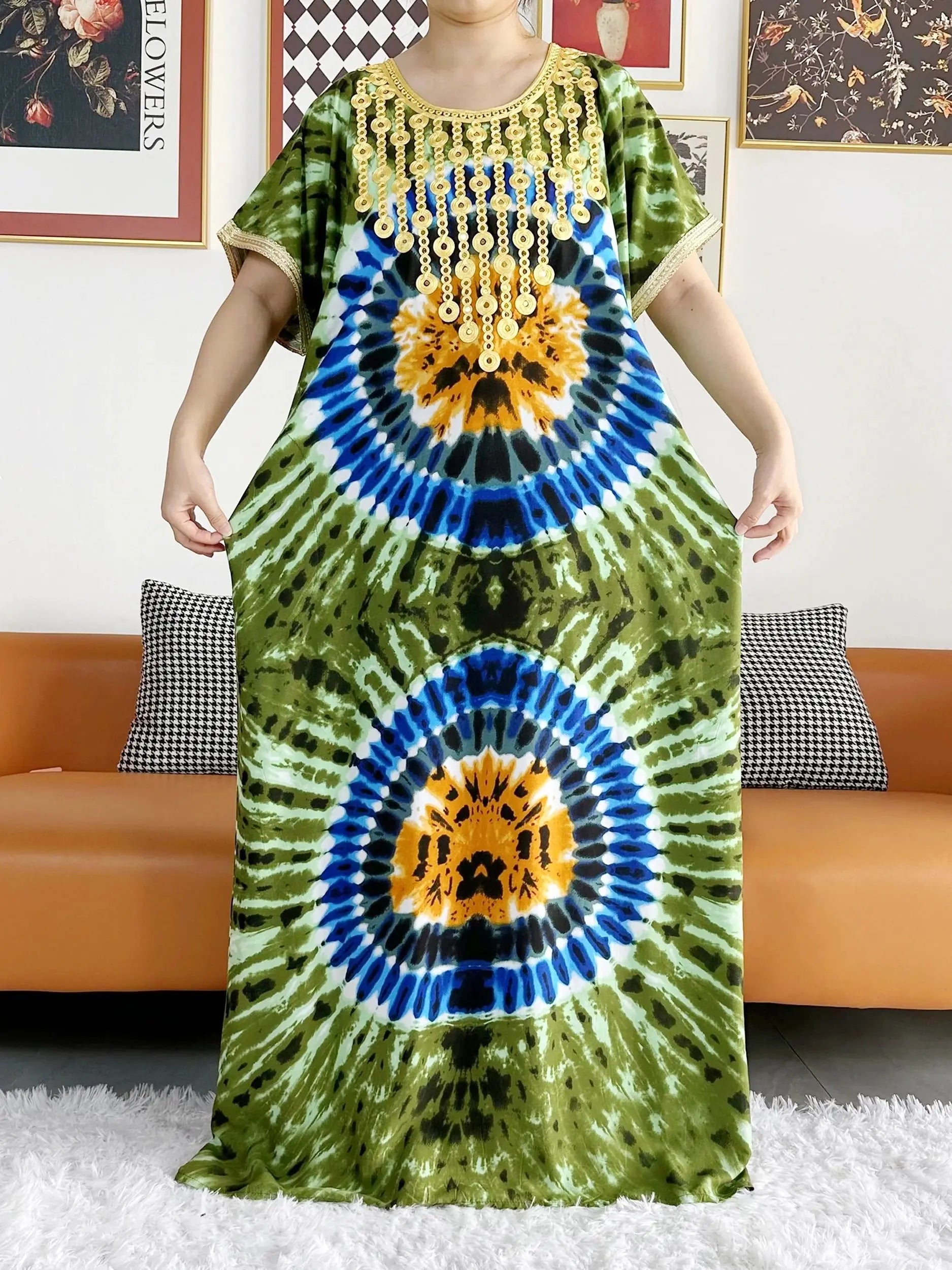 New Style African Summer Short Sleeve Dashiki Dresses Flora Loose Boubou Maxi Islam Women Casual Dress African Abaya Clothes
