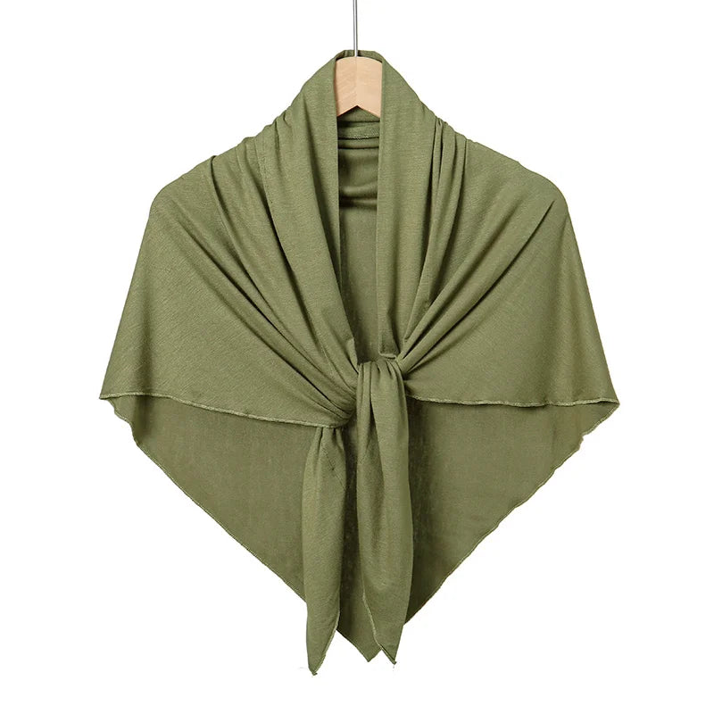Solid Color Cotton Triangle Scarf Muslim Hijab Shawls Woman Soft Wraps Lady Fashion Causal Turban Islamic Jersey Headband