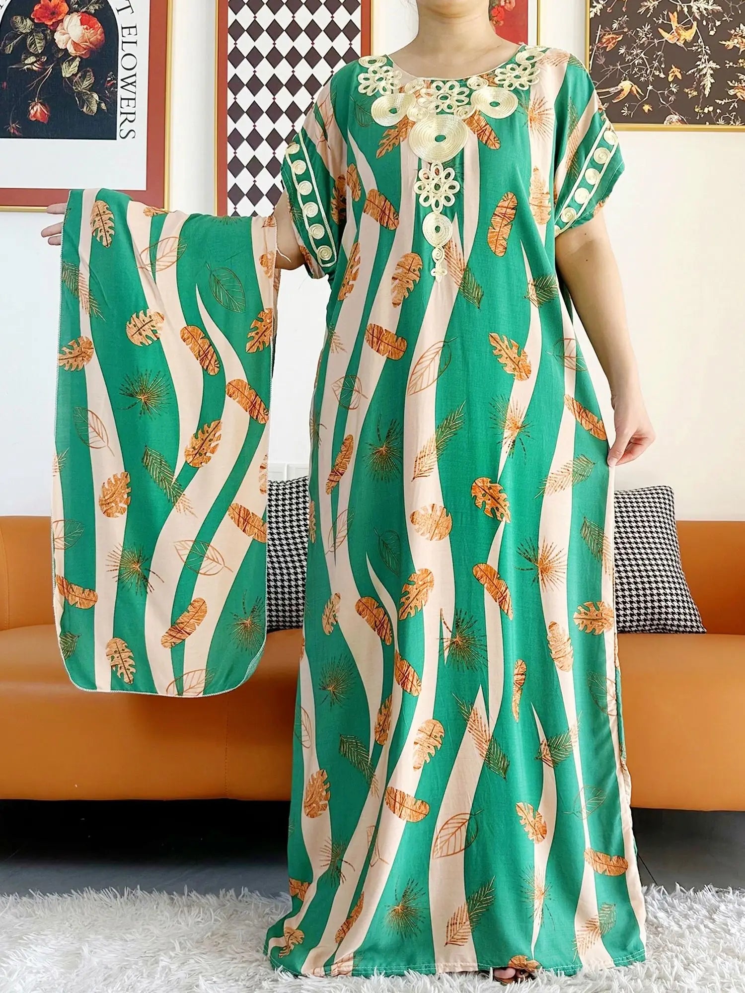 New Style African Summer Short Sleeve Dashiki Dresses Flora Loose Boubou Maxi Islam Women Casual Dress African Abaya Clothes