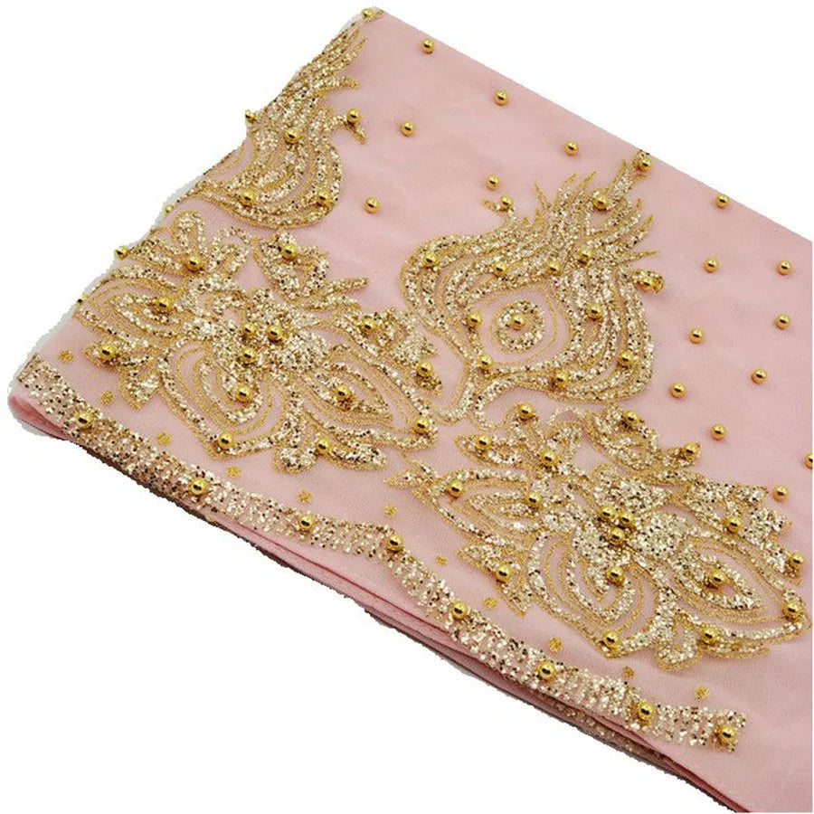 Muslim Chiffon Hijabs Scarf Turban Gold Glitters Beads Hijab for Woman Ramadan Foulard Musulmane Pour Femme Long Headscarf