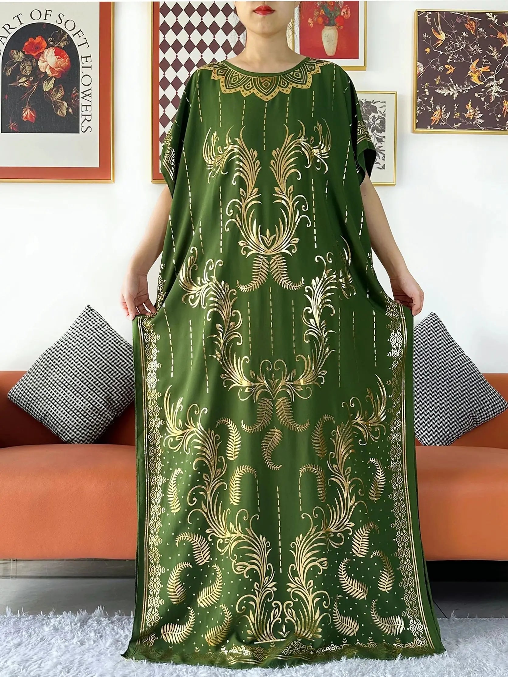 2024 Party Abaya Dress With Big Scarf Dubai Turkey Kaftan Muslim Loose  Abaya Women African Casual Maxi  Gold Stamping  Robe