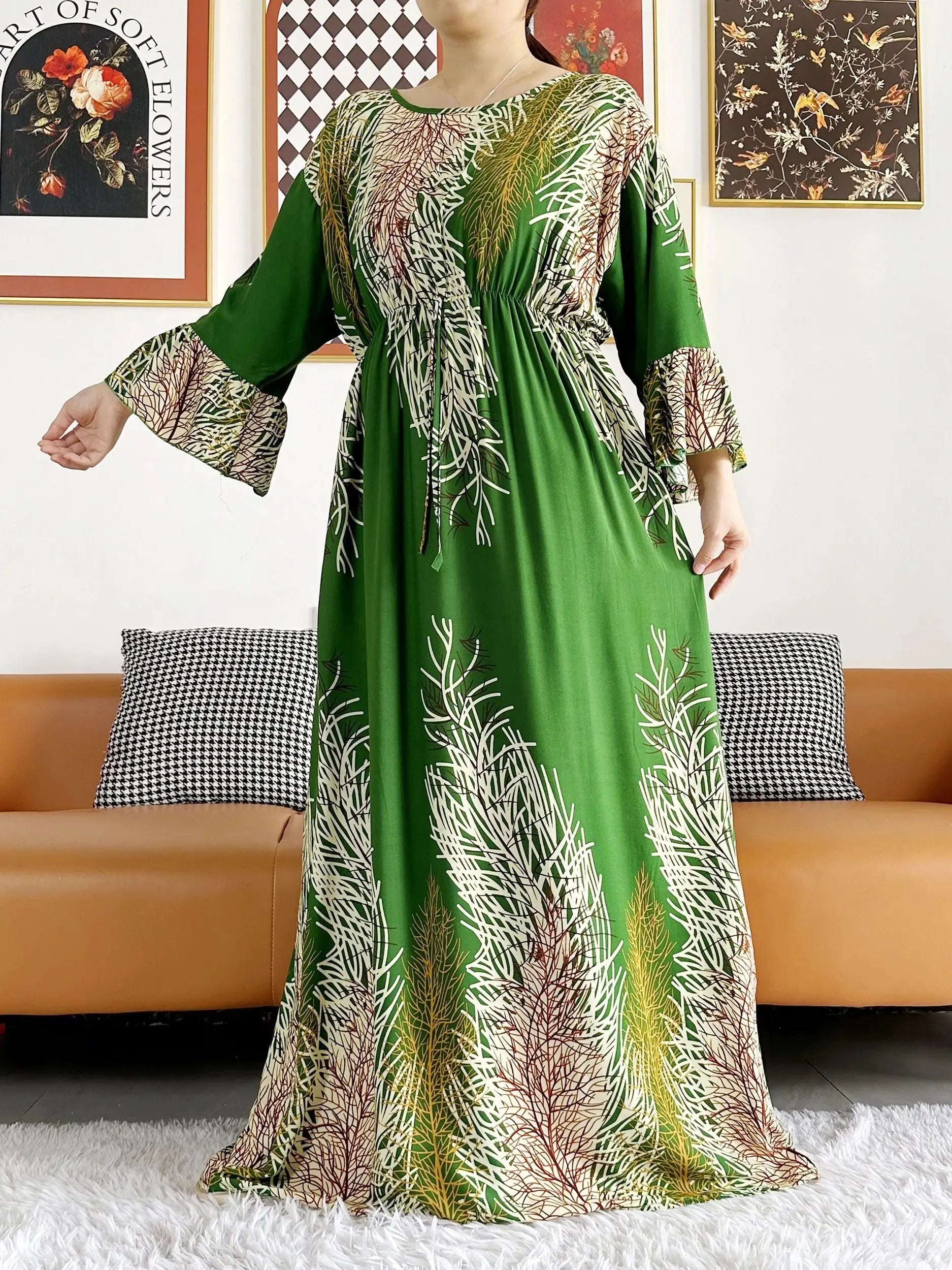 New Style African Dashiki Print Long Sleeve Loose Cotton Elegant Women  Abaya Long Dress Summer Maxi Casual Dresses Vestidos