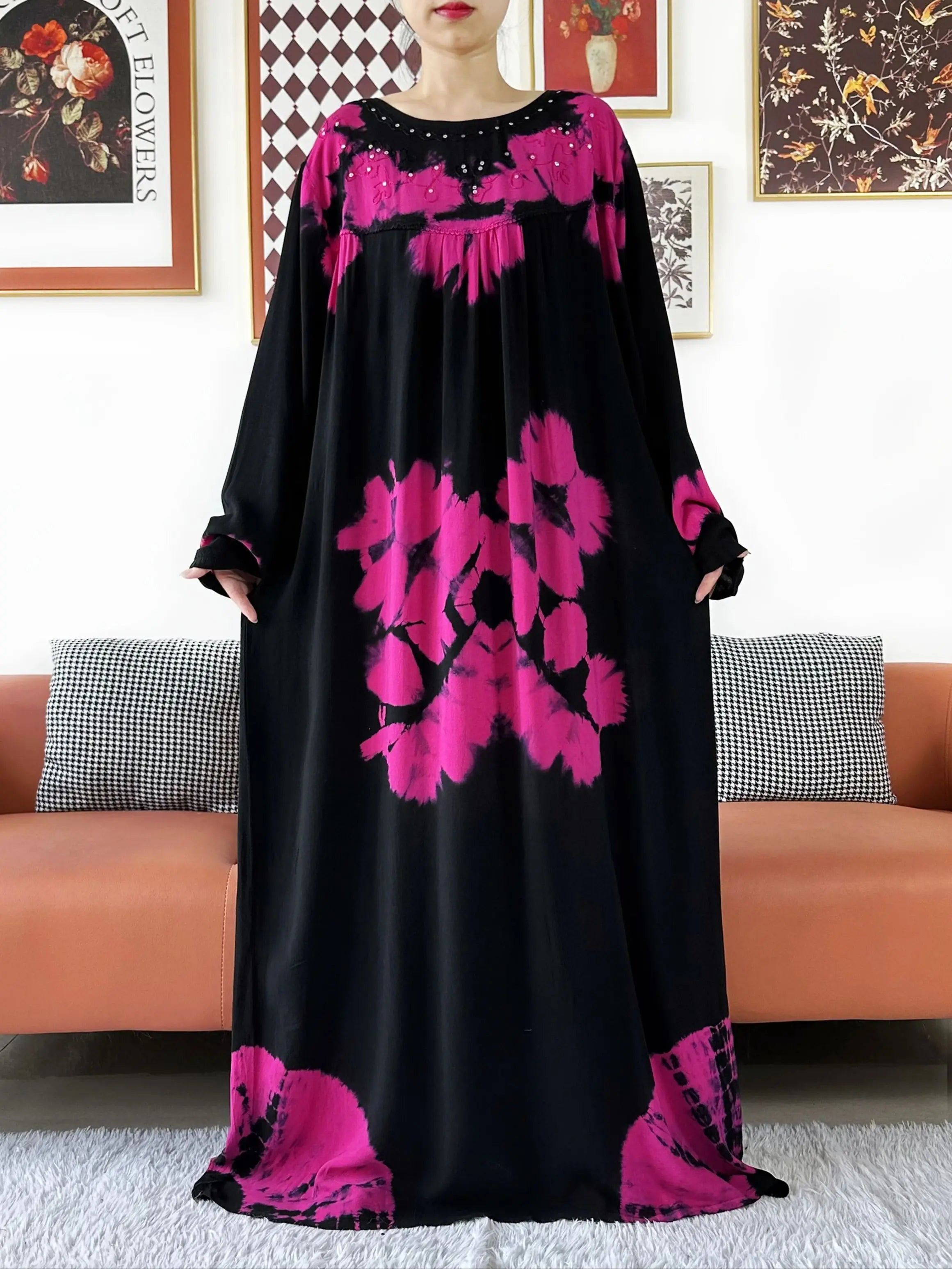 Latest Party Dress Tie-dry Printed Cotton Women Boho Maxi Dress Casual Holiday Fashion Party Dresses Indie Folk African Vestidos