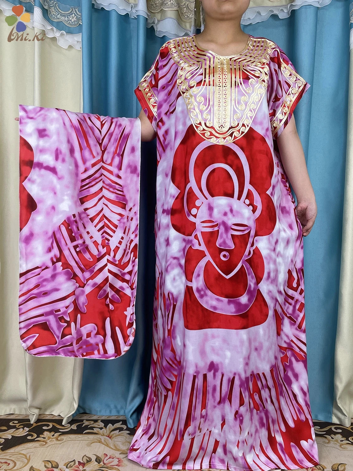 2024 New Short Sleeved African Muslim Dashiki Ababy Printed Cotton Loose Fitting Dress Dubai Maxi Women Summer Casual Dress