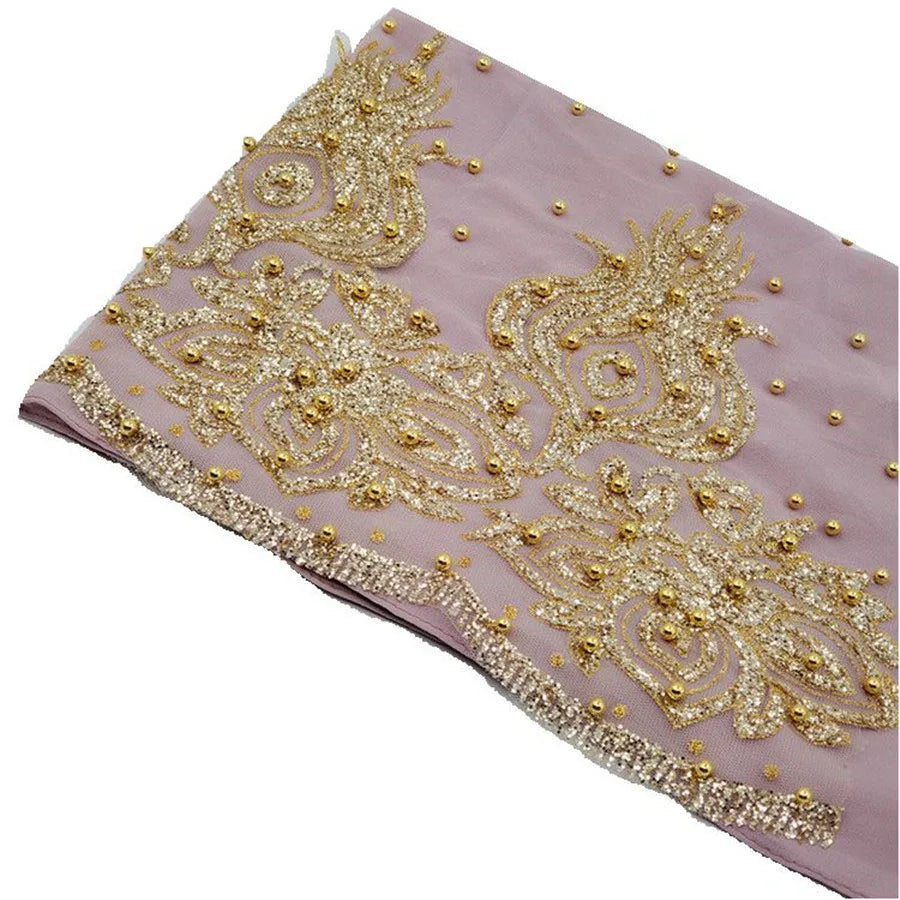 Muslim Chiffon Hijabs Scarf Turban Gold Glitters Beads Hijab for Woman Ramadan Foulard Musulmane Pour Femme Long Headscarf