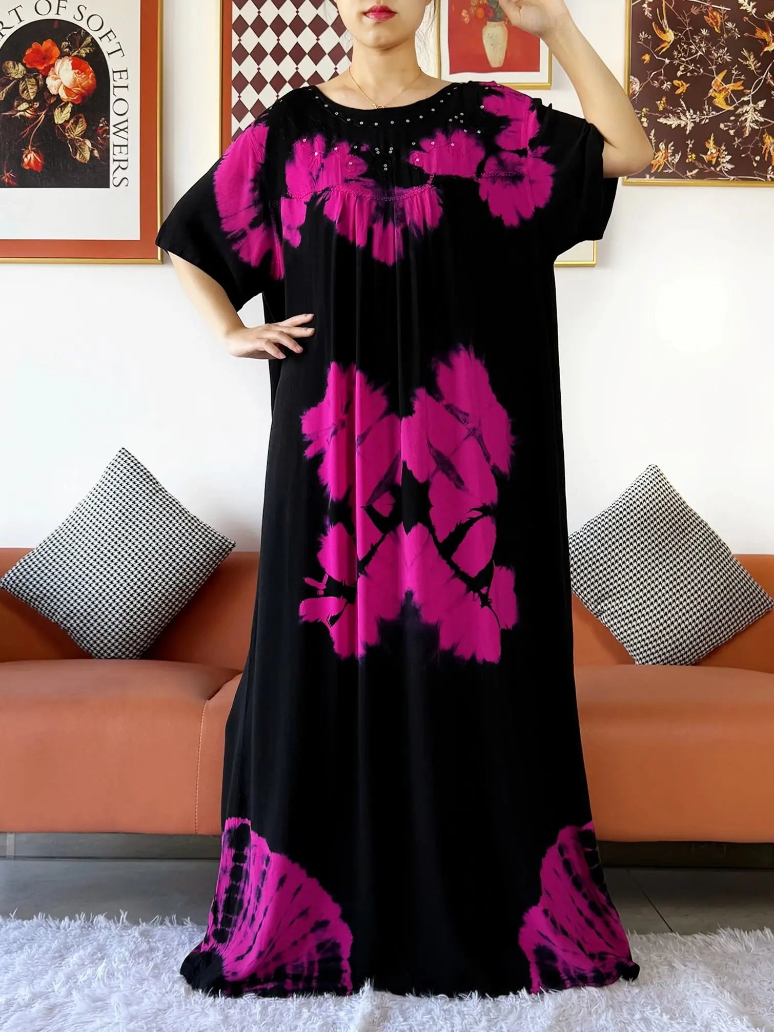 Latest Party Dress Tie-dry Printed Cotton Women Boho Maxi Dress Casual Holiday Fashion Party Dresses Indie Folk African Vestidos