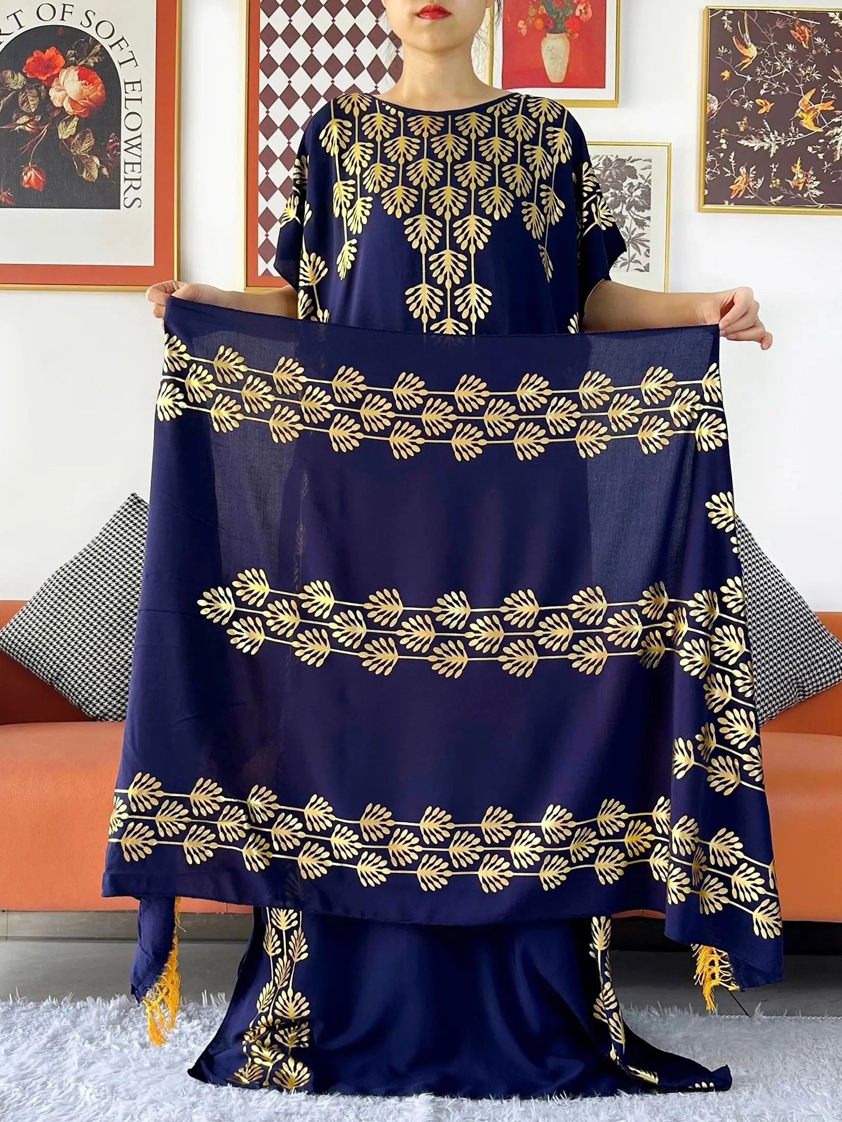 2024 Party Abaya Dress With Big Scarf Dubai Turkey Kaftan Muslim Loose  Abaya Women African Casual Maxi  Gold Stamping  Robe