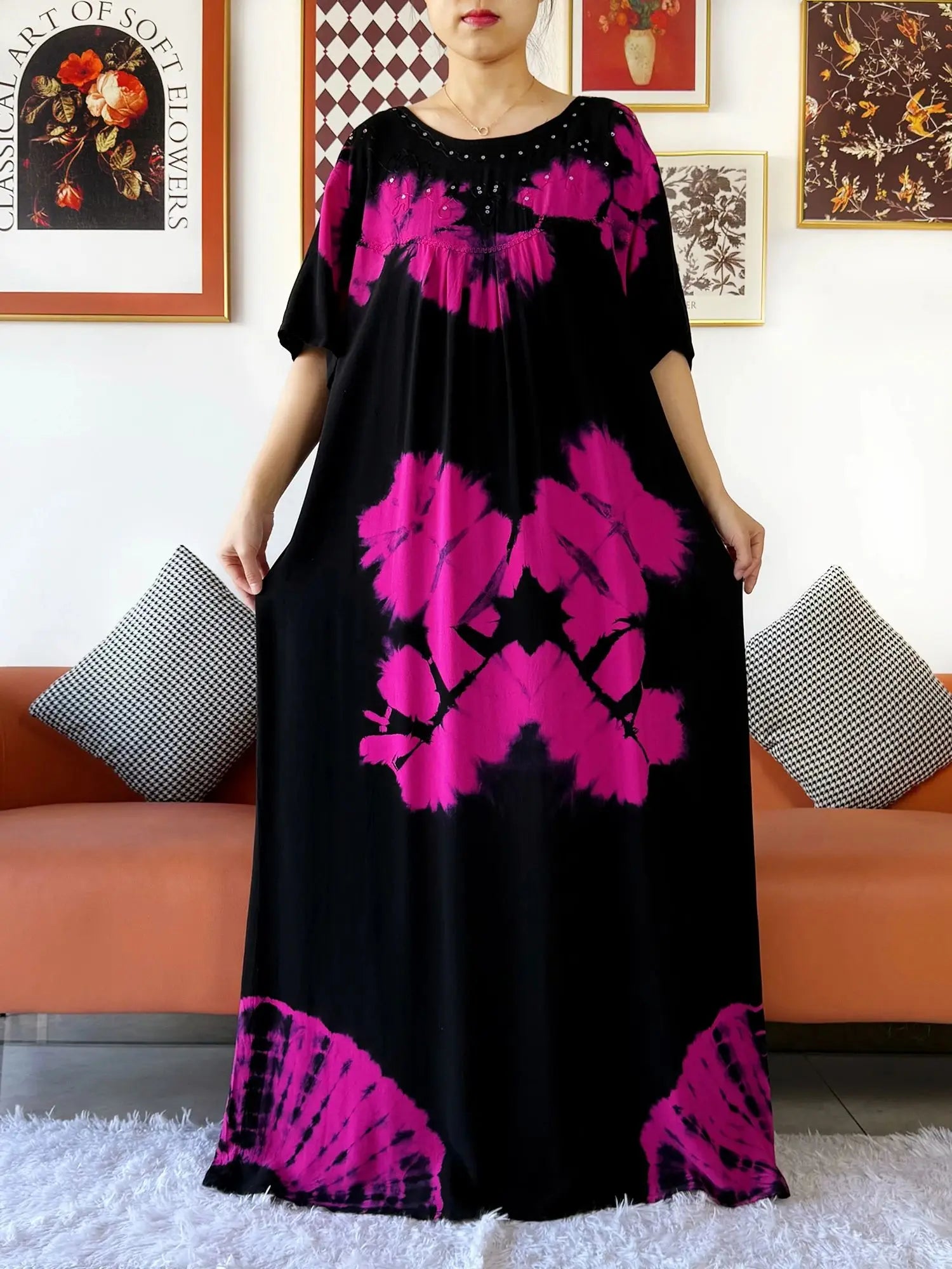 Latest Party Dress Tie-dry Printed Cotton Women Boho Maxi Dress Casual Holiday Fashion Party Dresses Indie Folk African Vestidos