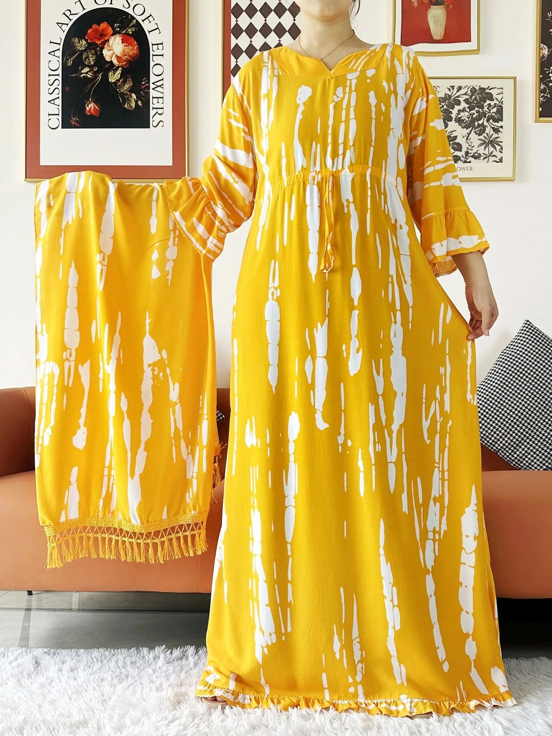 New Style African Dashiki Print Long Sleeve Loose Cotton Elegant Women  Abaya Long Dress Summer Maxi Casual Dresses Vestidos