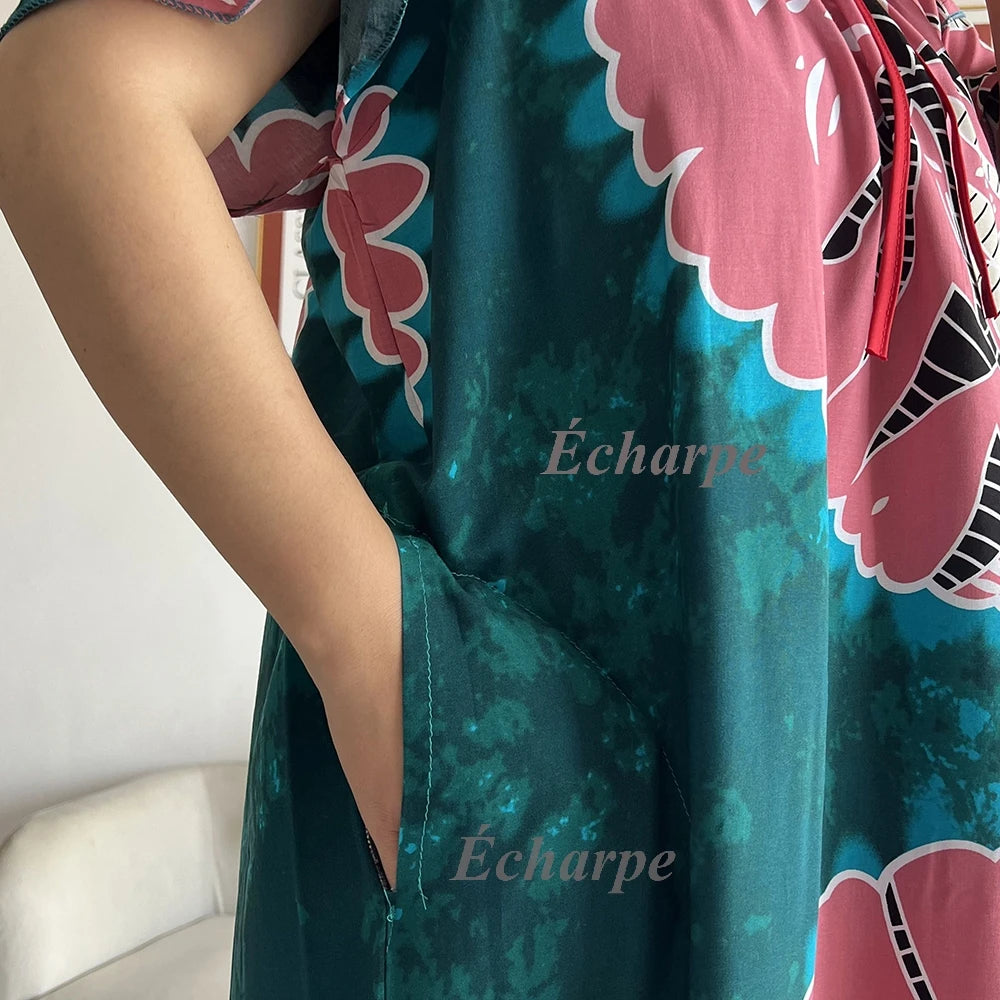 High Grade Design Dubai Women Abaya Long Sleeve Autumn  Dress Cotton With Big Scarf Boubou Maxi Islam Women Dress African Abaya