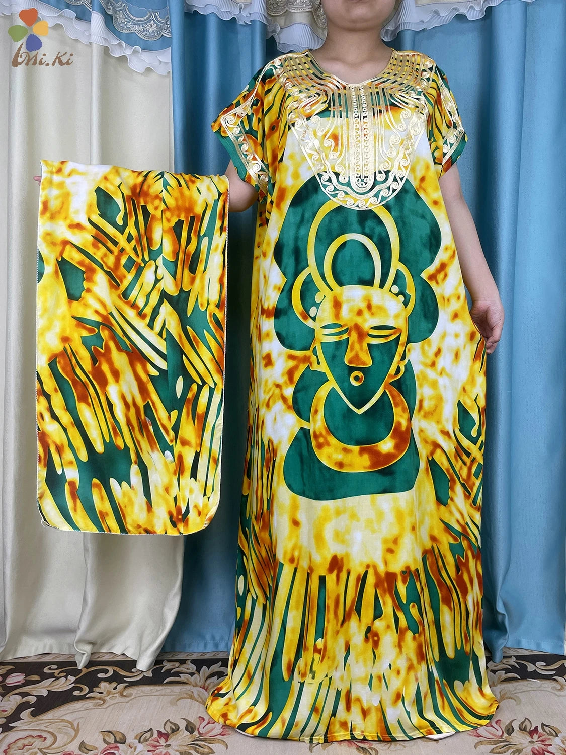 2024 New Short Sleeved African Muslim Dashiki Ababy Printed Cotton Loose Fitting Dress Dubai Maxi Women Summer Casual Dress