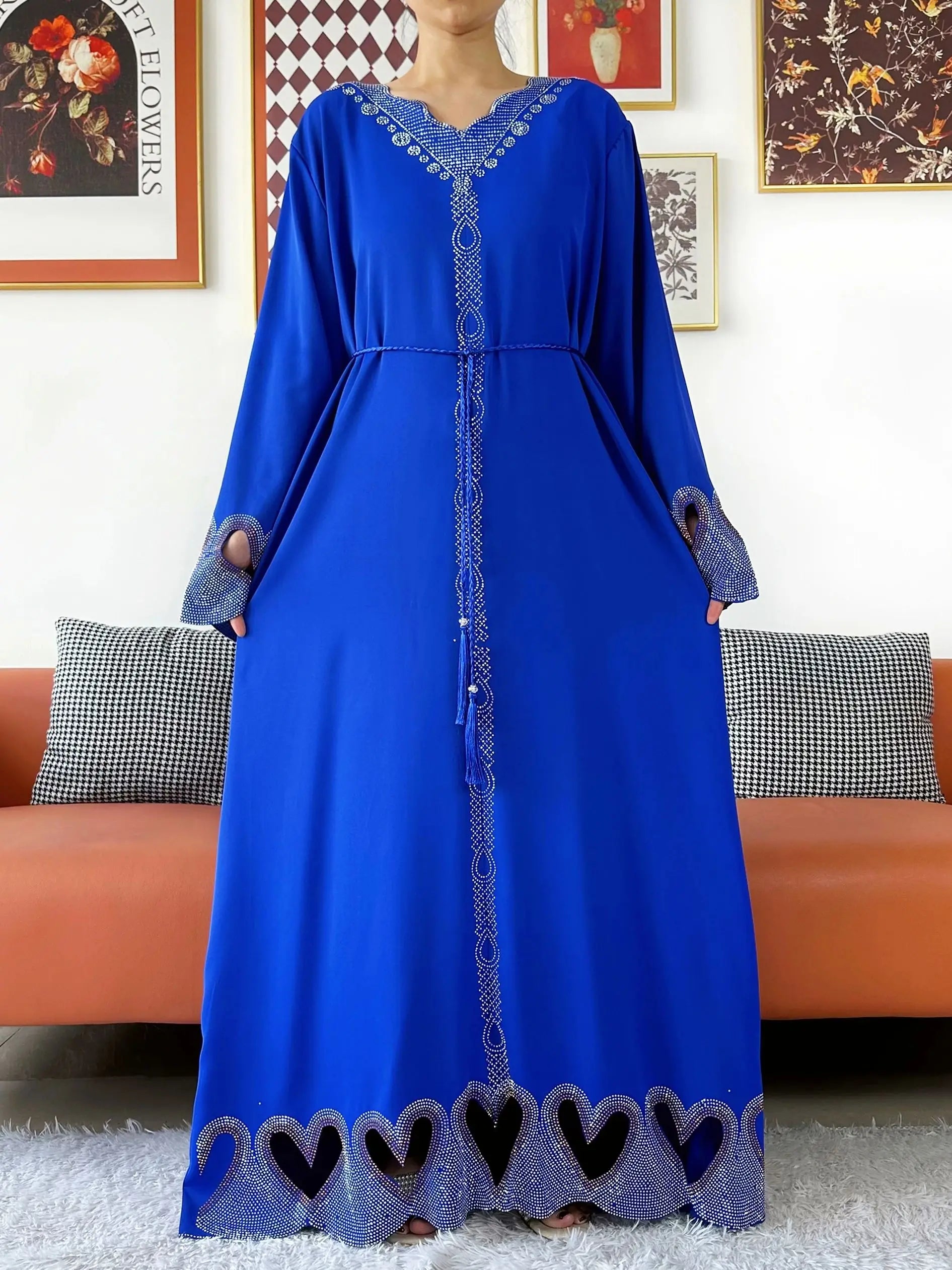 New Muslim Women Loose Abaya Chiffon Diamond Long Sleeve Casual Clothing African Abaya Women Robe Dubai Turkey Islamic Robe