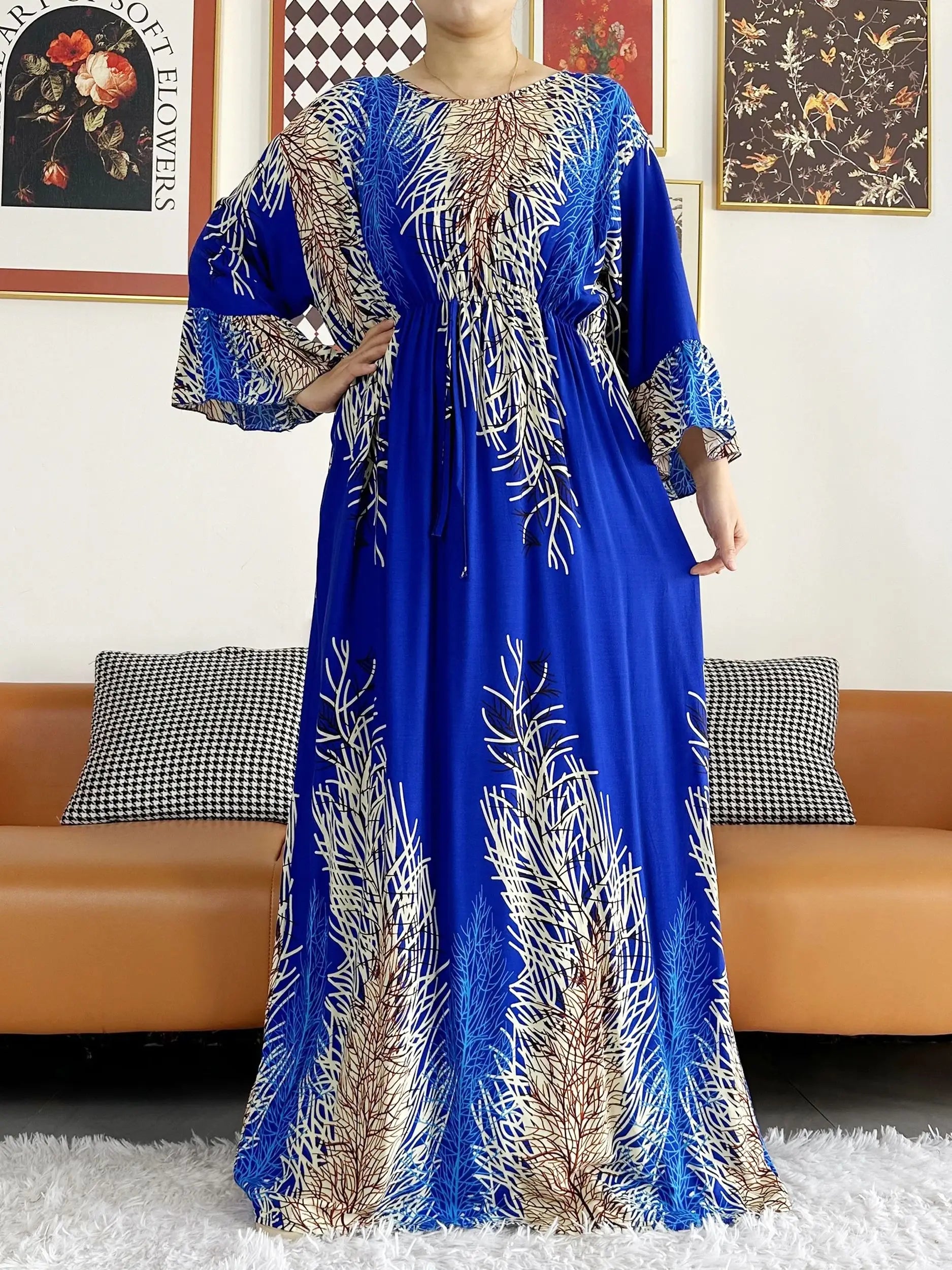 New Style African Dashiki Print Long Sleeve Loose Cotton Elegant Women  Abaya Long Dress Summer Maxi Casual Dresses Vestidos