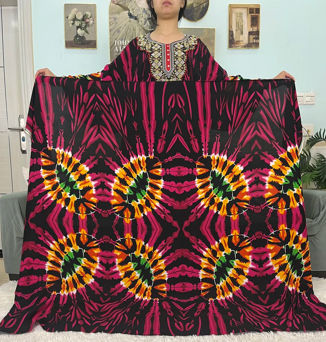 Mslim Abayas For Women Cotton Embroidery Printed Long Sleeves Loose Femme Robe African Boubou Dresses With 150x165cm Shawl Scarf