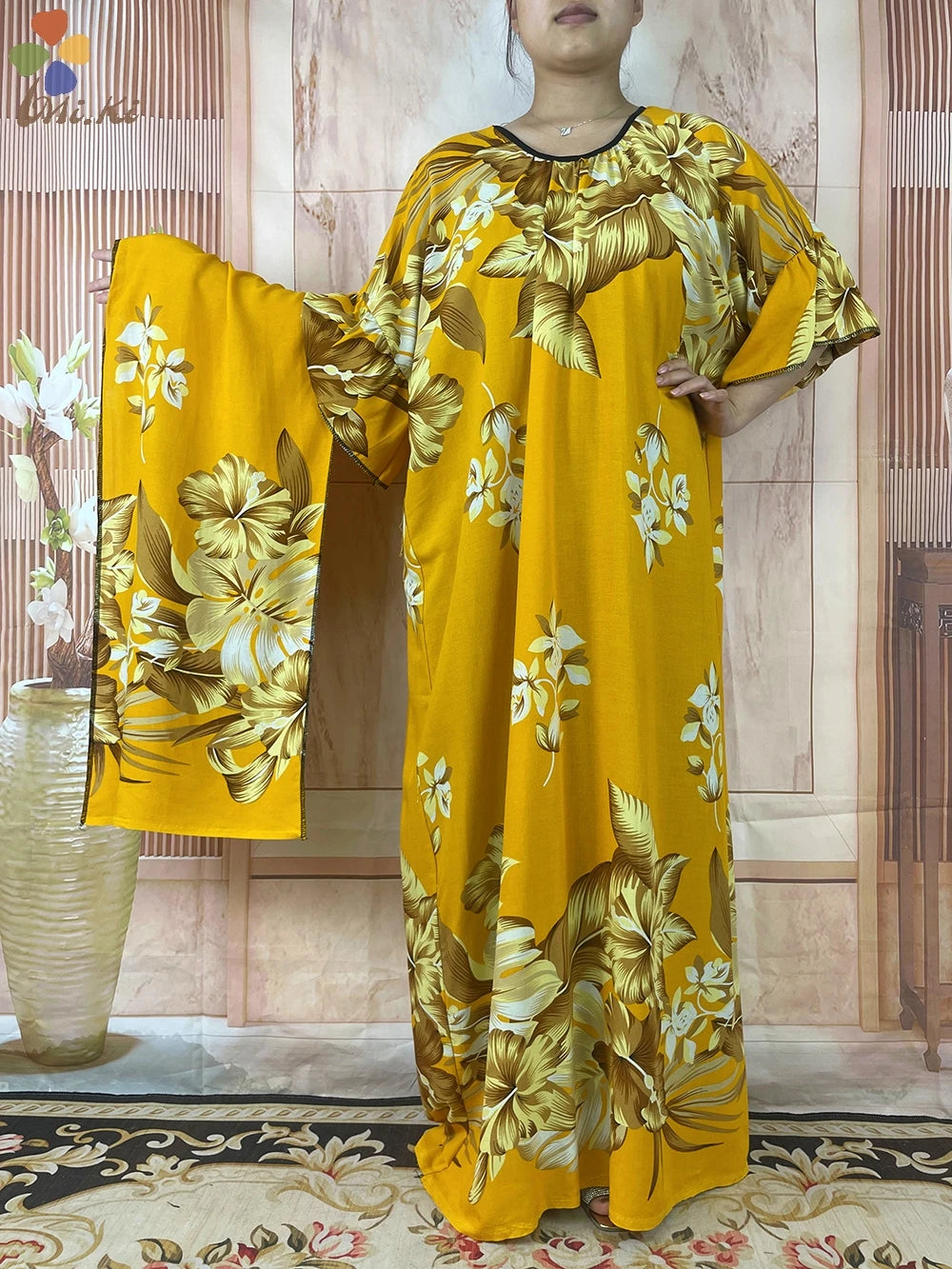 2024 New Short Sleeved African Muslim Dashiki Ababy Printed Cotton Loose Fitting Dress Dubai Maxi Women Summer Casual Dress