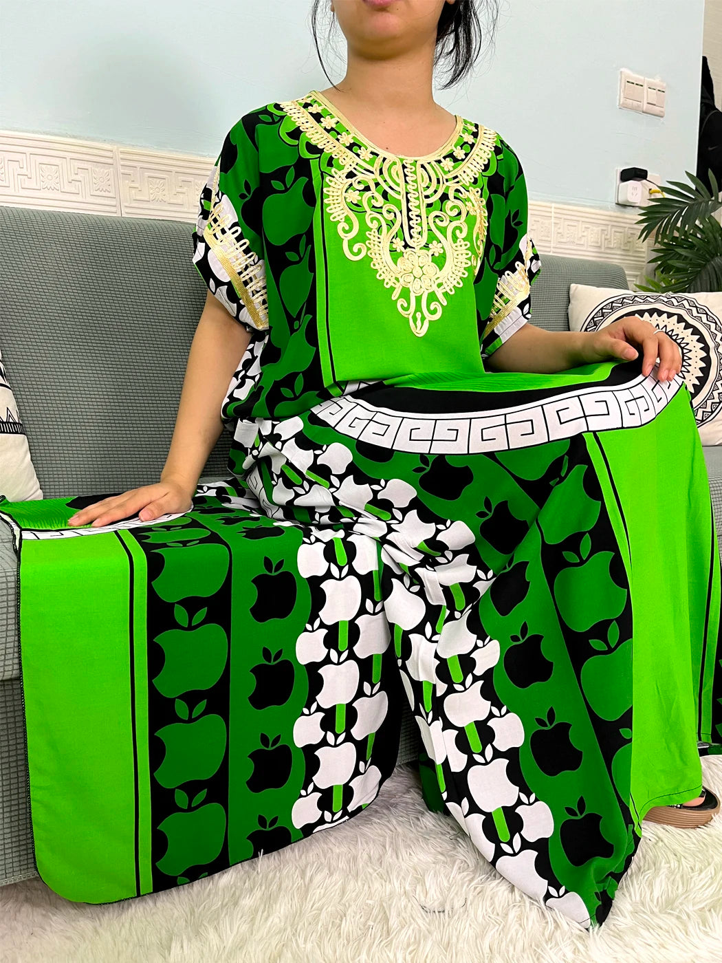 2024 Muslim Cotton Abayas For Women Appliques Printed Caftan Marocaine Femme Robe Boubou African Islam Dresses With Headscarf