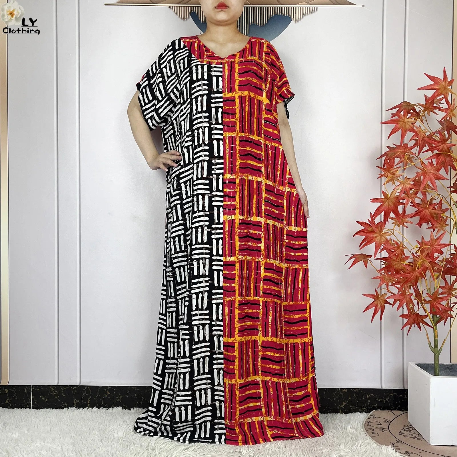 Summer Dubai Fashion Lady Clothing Soft Cotton Tie-dyed Loose Maxi Islam Women Short Sleeve African Abaya Dress With Big Scarf